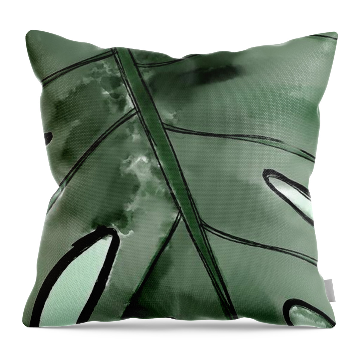Leaf Throw Pillow featuring the digital art Sasha - Minimal, Modern - Abstract Leaf Painting by Studio Grafiikka