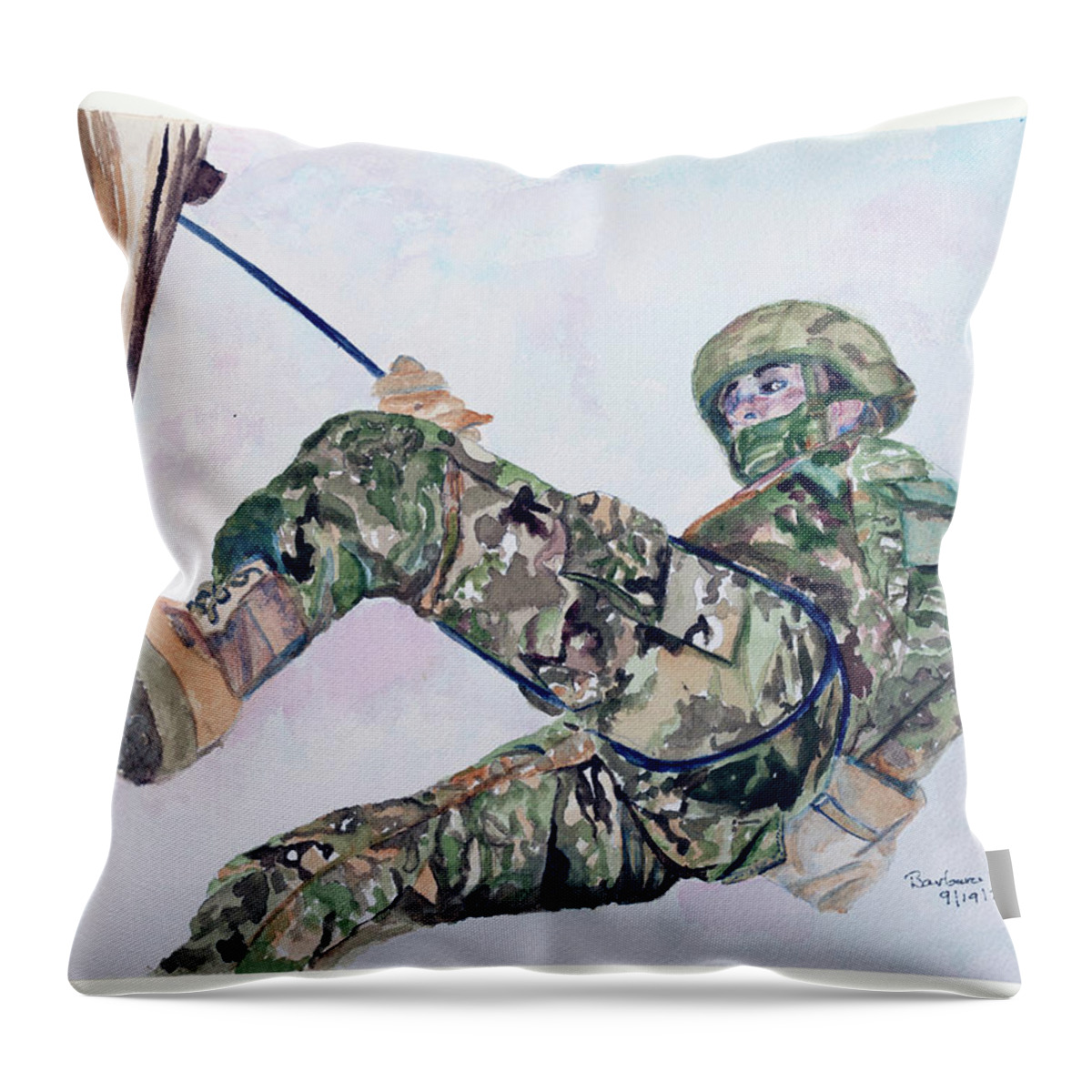 Soldier Throw Pillow featuring the painting Scaling New Heights by Barbara F Johnson