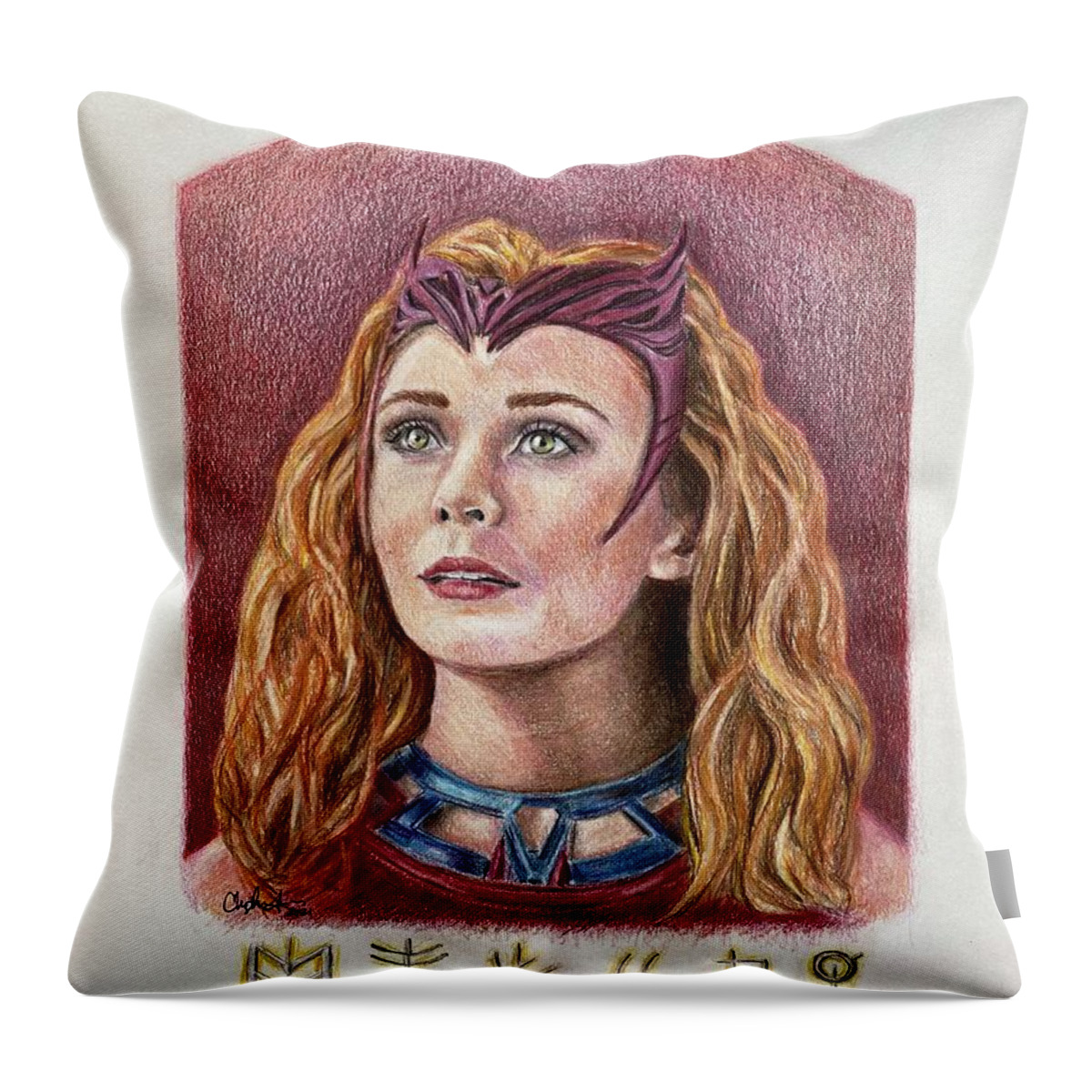 Scarlet Witch Throw Pillow featuring the drawing Scarlet Witch / Wanda Maximoff by Christine Jepsen