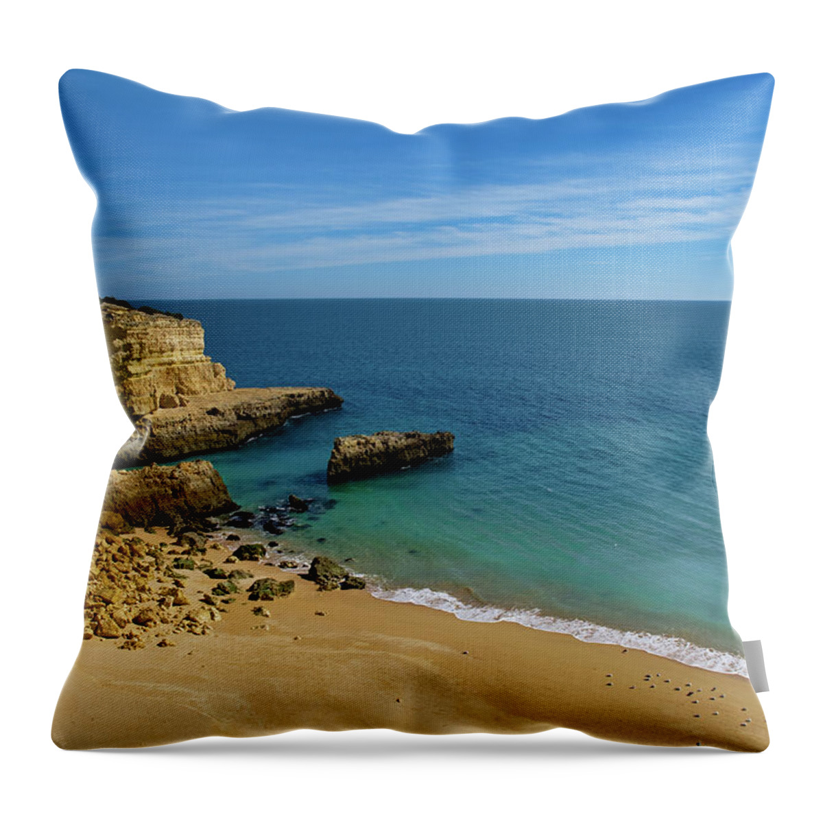 Algarve Throw Pillow featuring the photograph Scenery of Deserta Beach in Algarve by Angelo DeVal