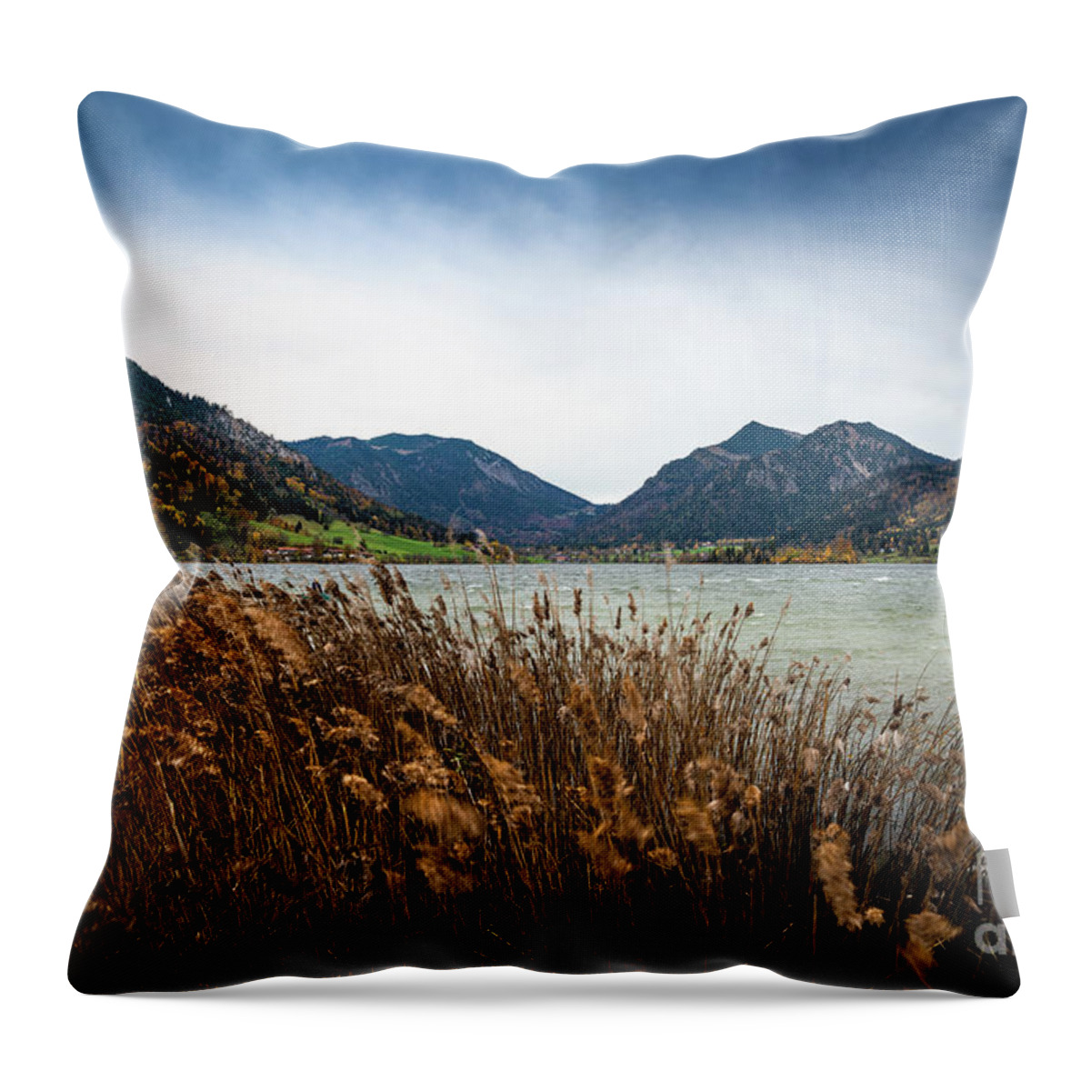Schliersee Throw Pillow featuring the photograph Schliersee on a windy day by Hannes Cmarits