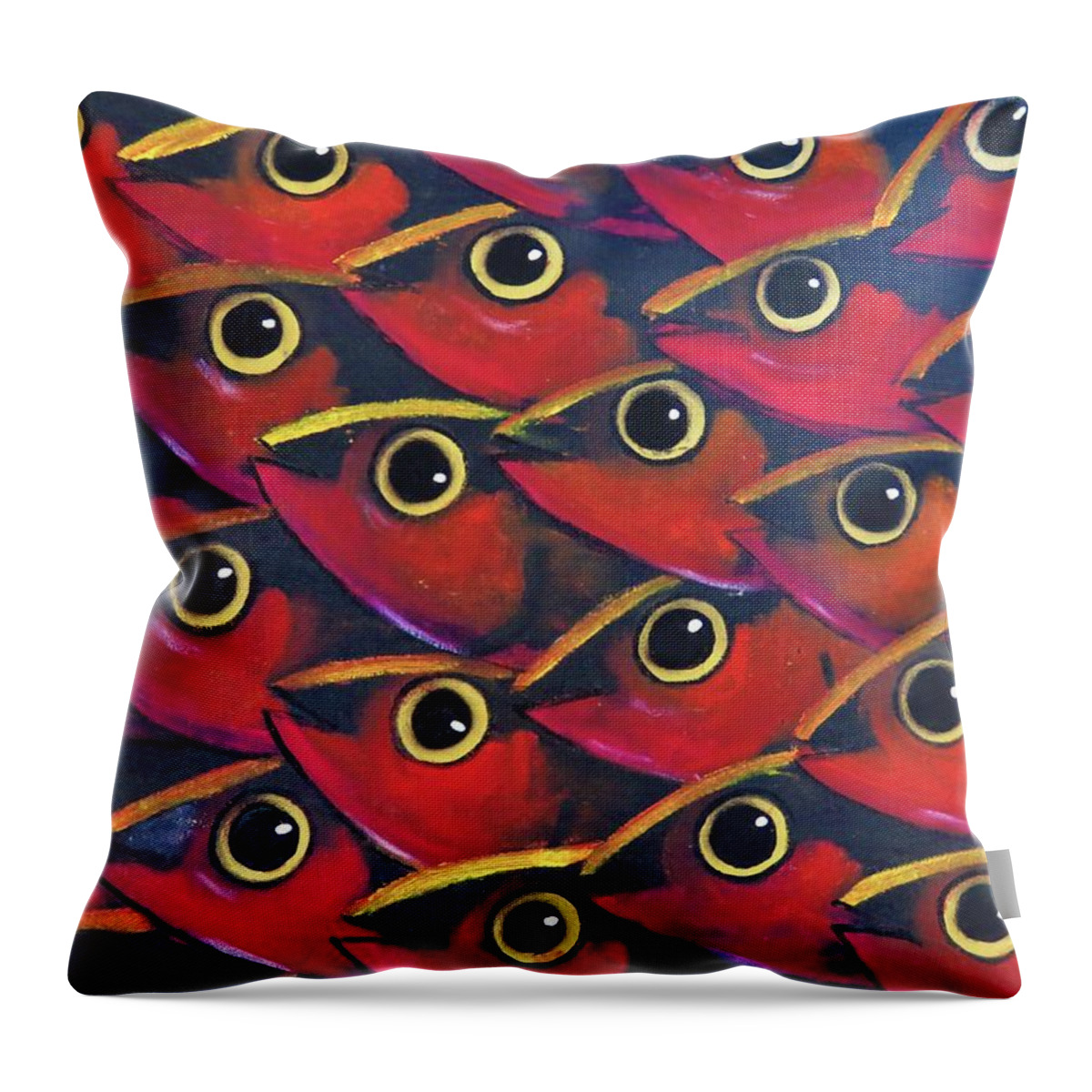 School Of Fish Throw Pillow featuring the painting School of Eyes by Joan Stratton