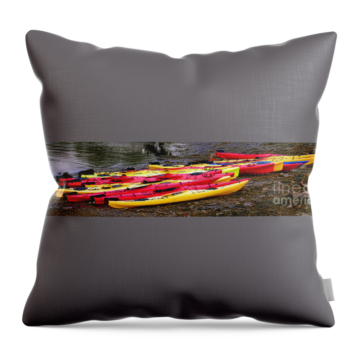 Kayaks Throw Pillow featuring the photograph School of Kayaks by Olivier Le Queinec
