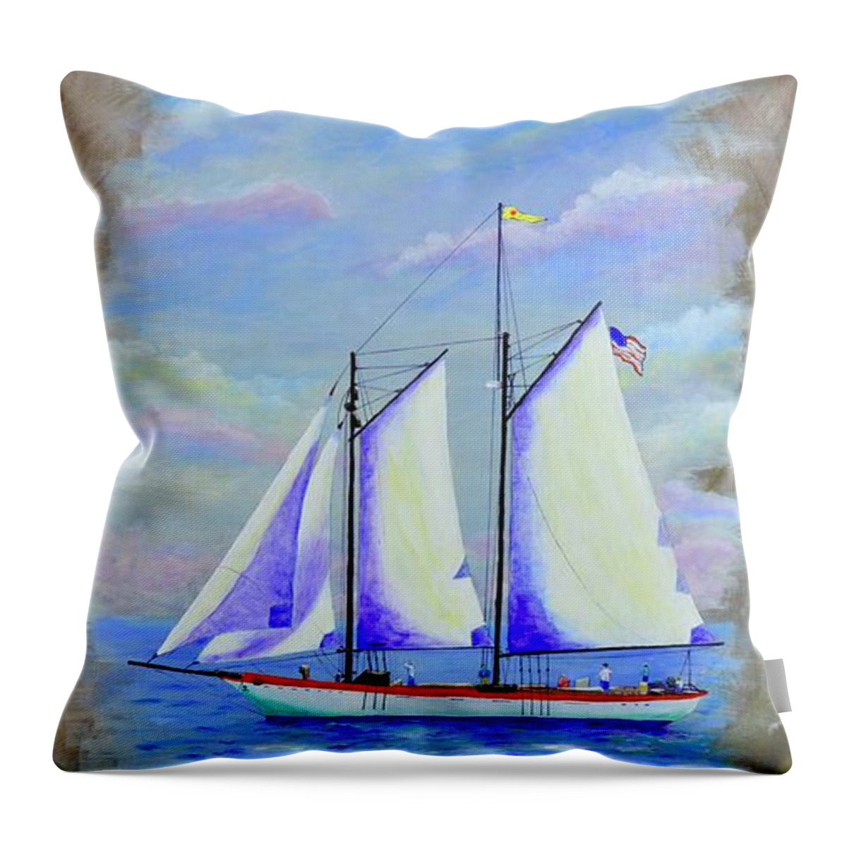 Schooner Throw Pillow featuring the painting Schooner by Mary Scott