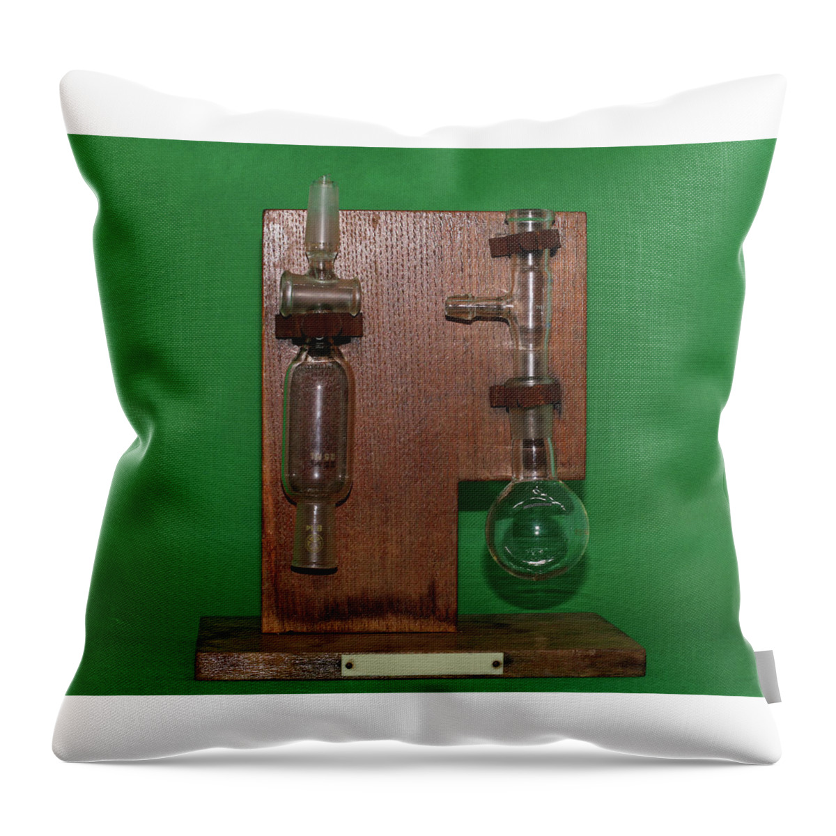 Analysis Throw Pillow featuring the photograph Science Equipment On Vintage Wooden Stand by Tom Conway
