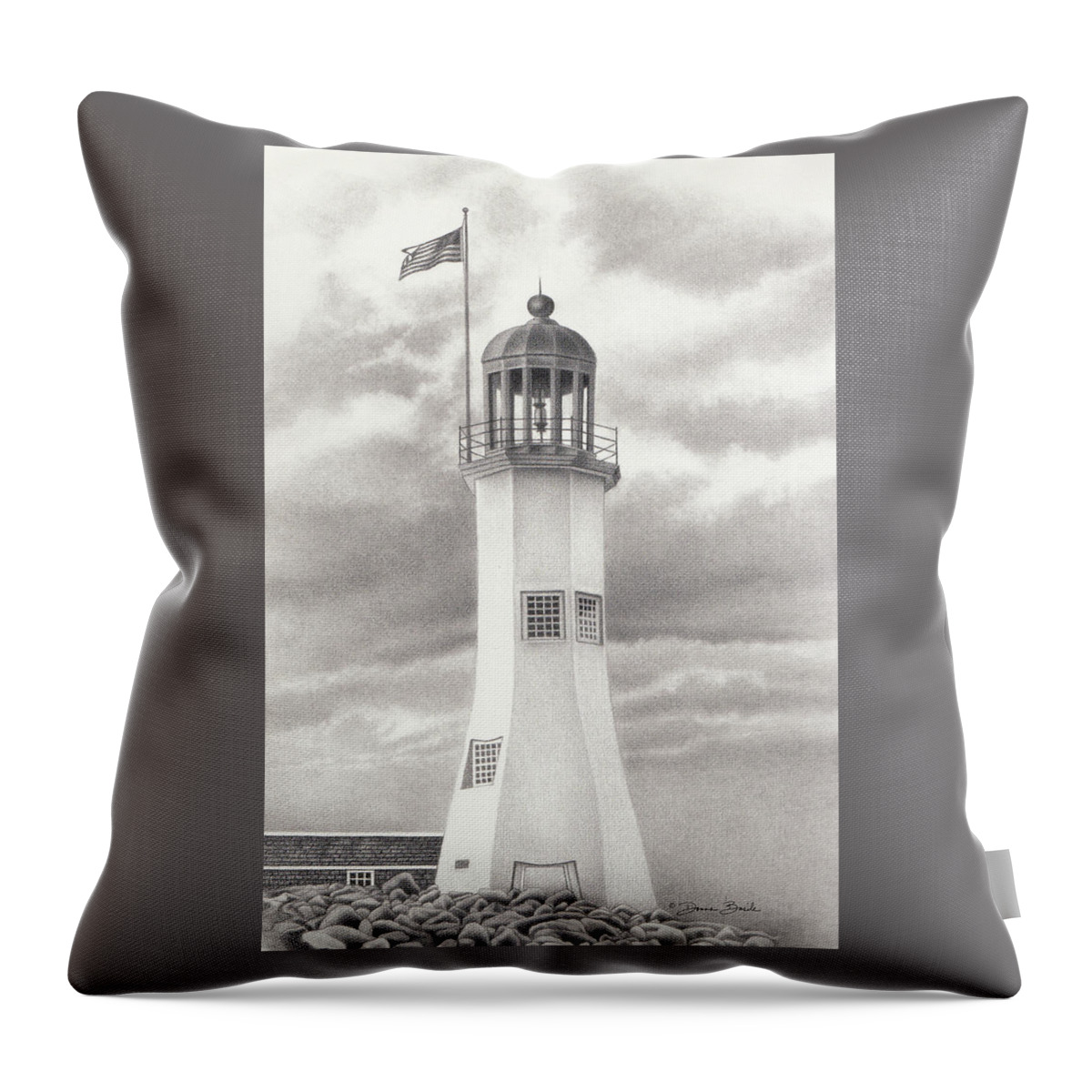 Scituate Throw Pillow featuring the drawing Scituate Light by Donna Basile