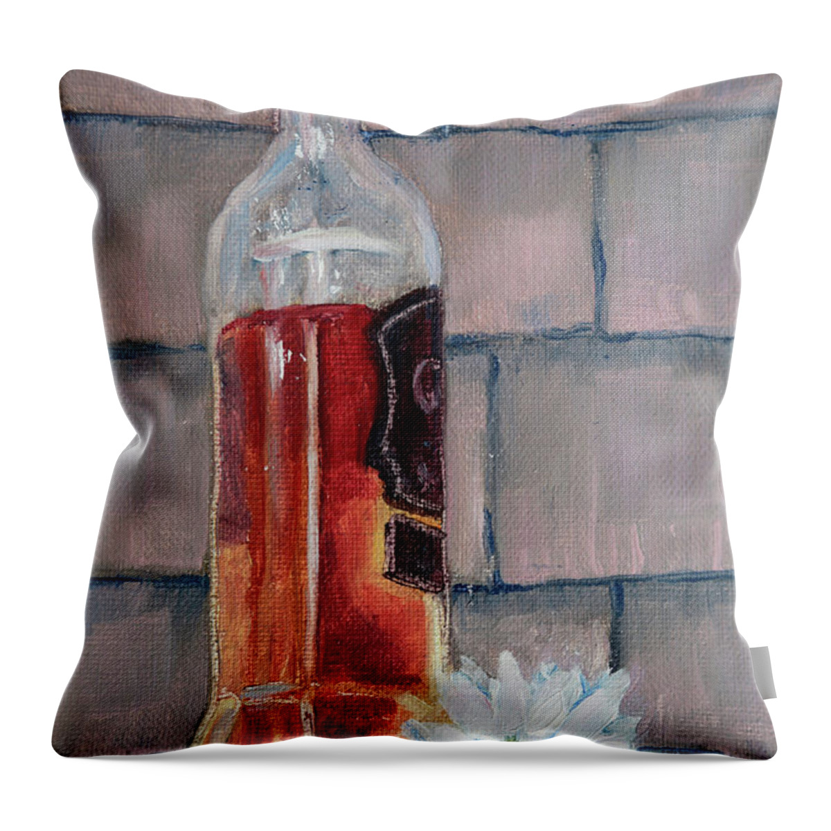 Liquor Throw Pillow featuring the painting Scotch Whiskey and Daisy by Trina Teele