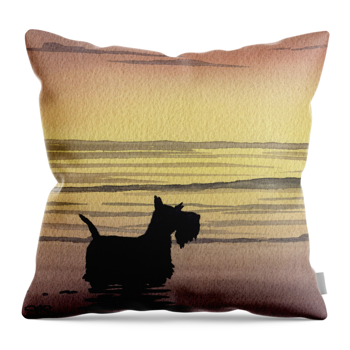 Scottish Terrier Throw Pillow featuring the painting Scottish Terrier Sunset by David Rogers