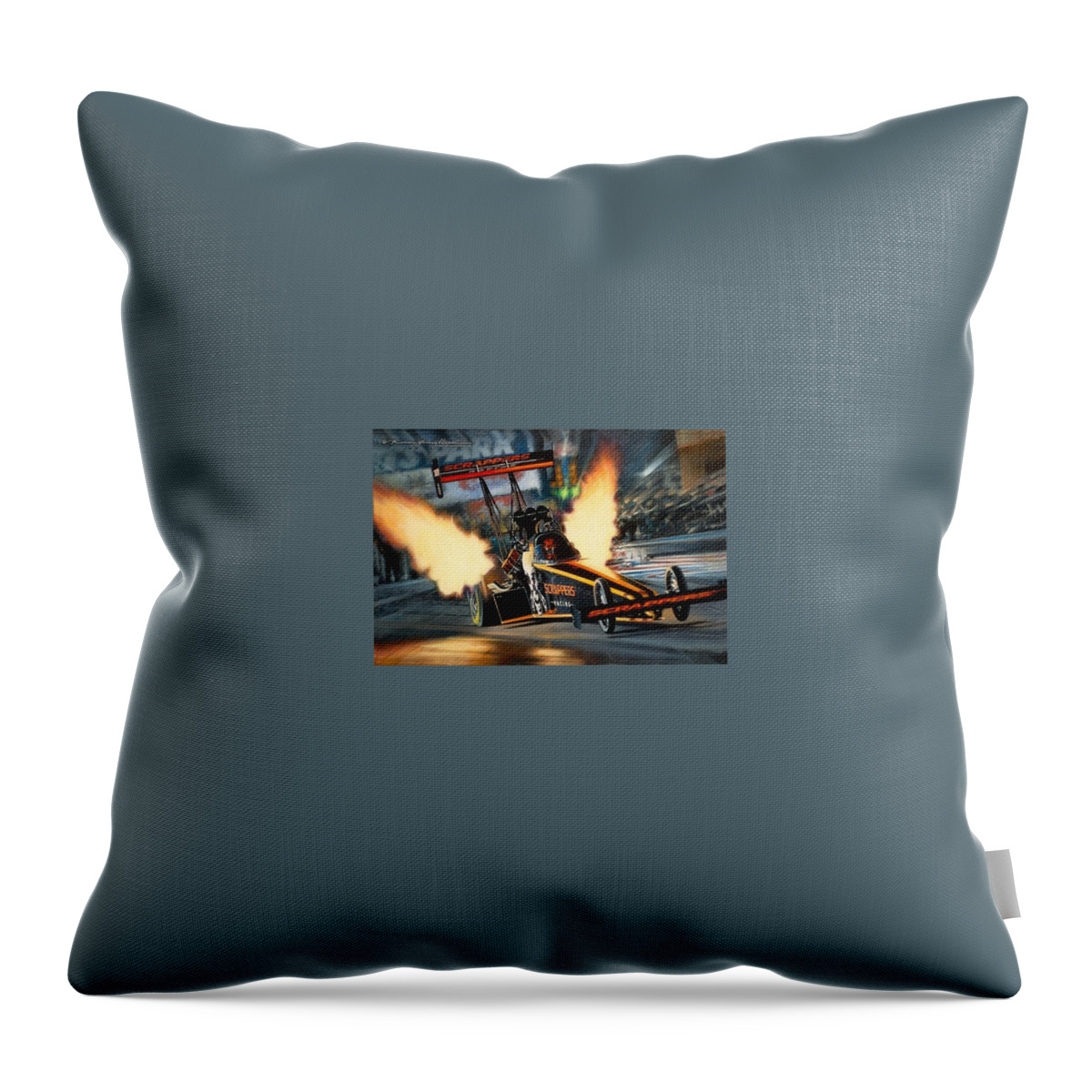 Nhra Drag Racing Top Fuel Mike Salinas Kenny Youngblood Throw Pillow featuring the painting Scrappers by Kenny Youngblood