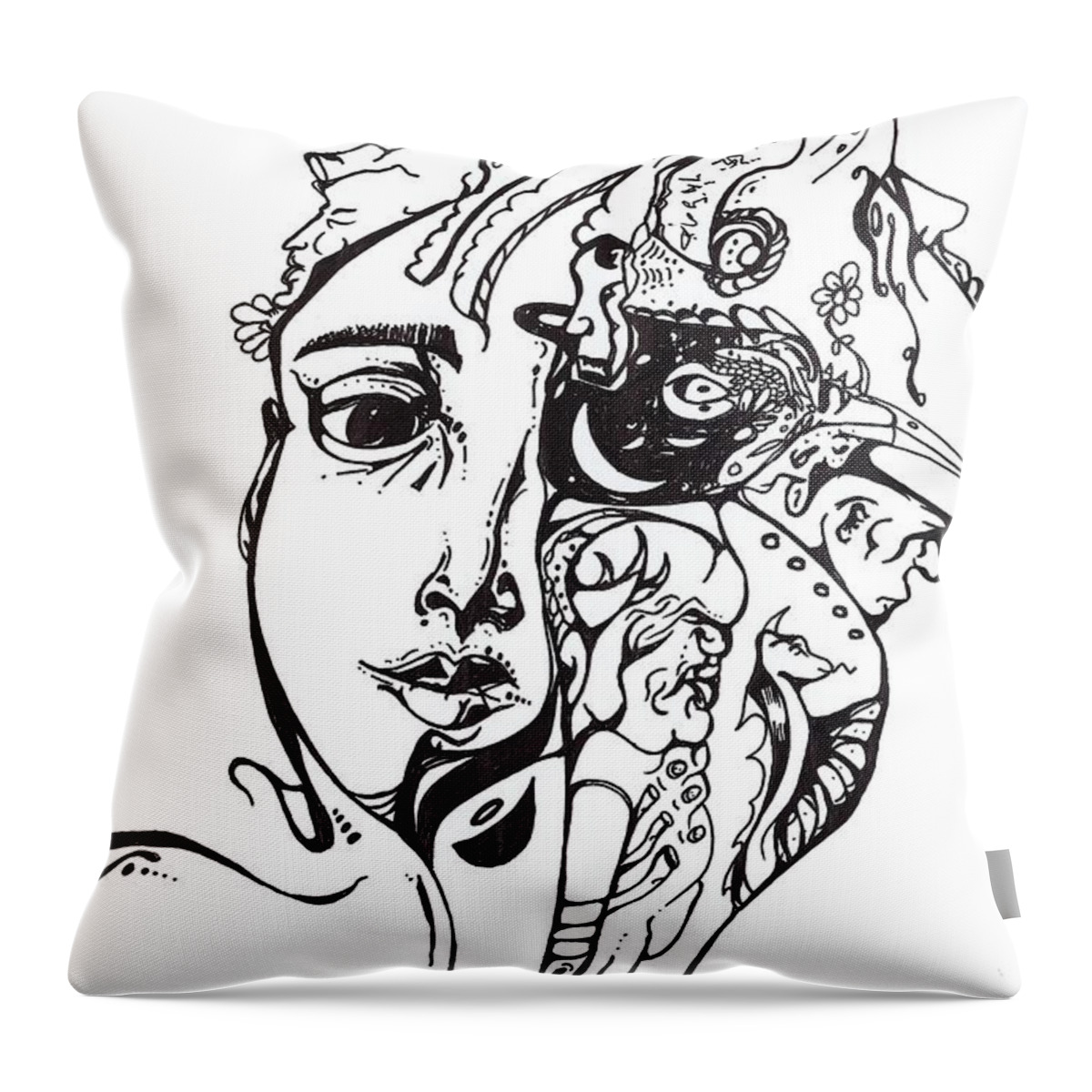 • Abstract  Throw Pillow featuring the drawing Scribble by Gustavo Ramirez