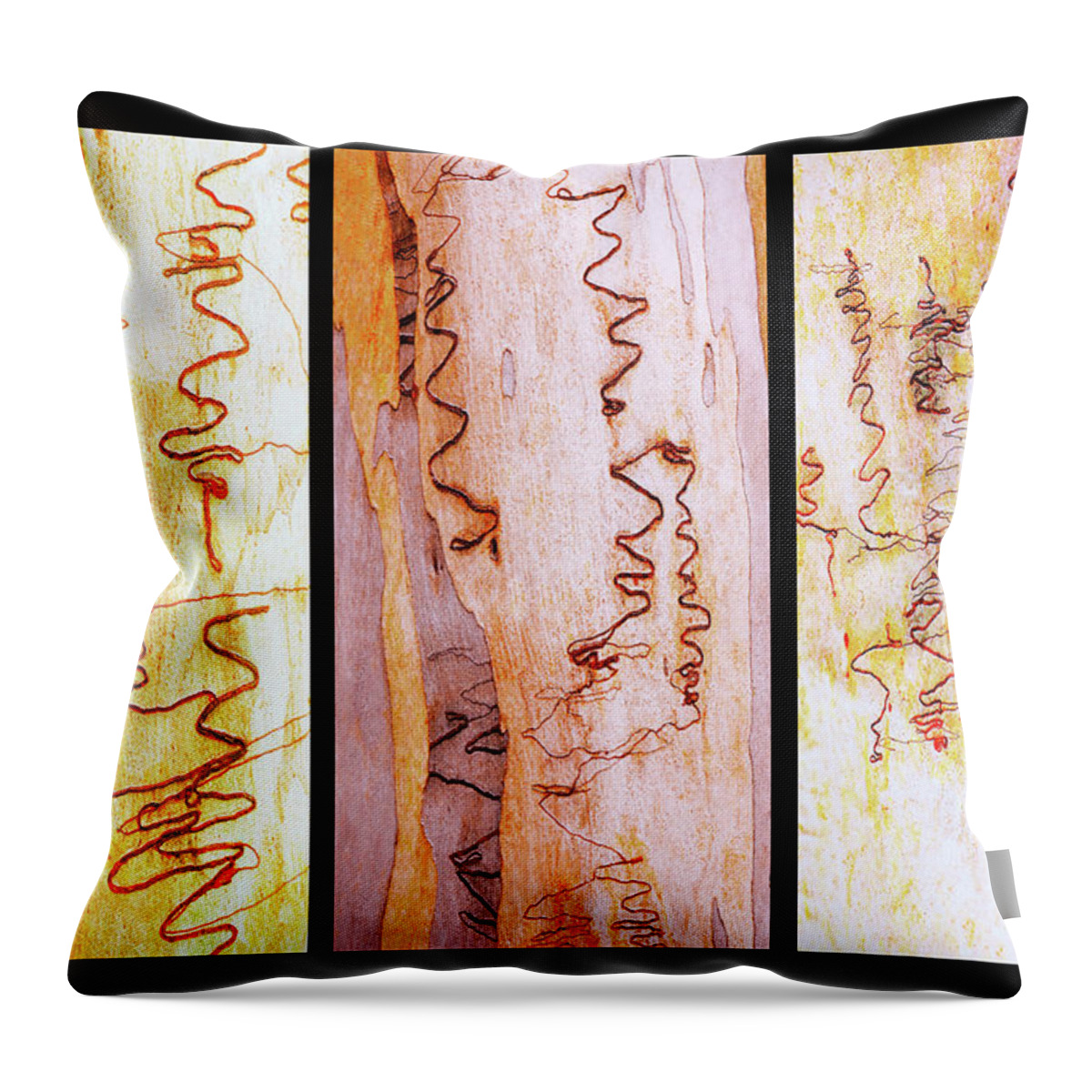Tree Bark Throw Pillow featuring the photograph Scribbly Gum Triptych by Lexa Harpell