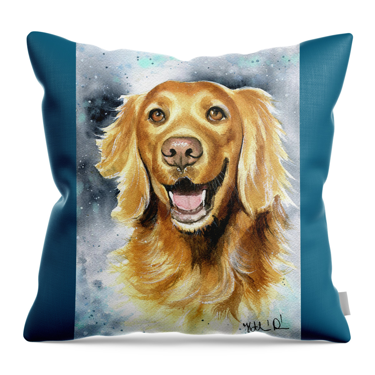 Dog Throw Pillow featuring the painting Scully Rose Dog Painting by Dora Hathazi Mendes