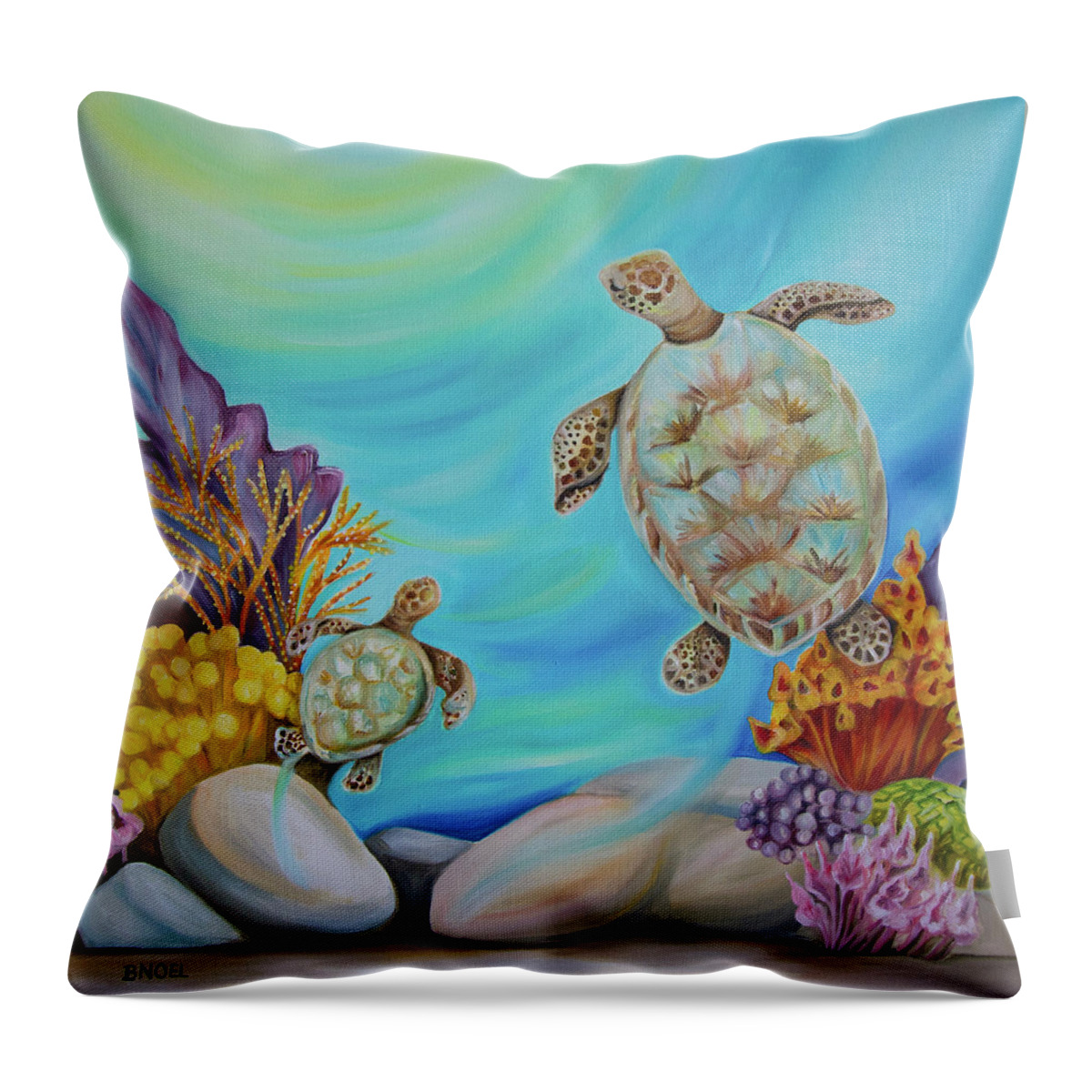 Sea Turtles Throw Pillow featuring the painting Sea Turtles No. 01 by Barbara Noel