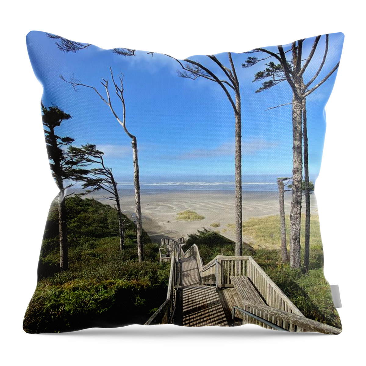 Ocean Throw Pillow featuring the photograph Seabrook Beach Stairs 2 by Jerry Abbott