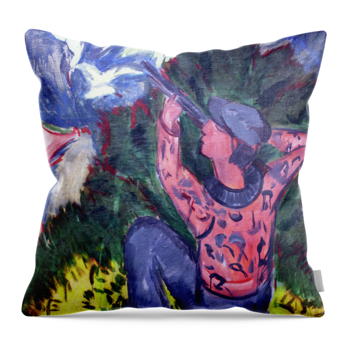 Seagull Throw Pillow featuring the painting Seagull hunter in the forest by Ernst Ludwig Kirchner by Mango Art