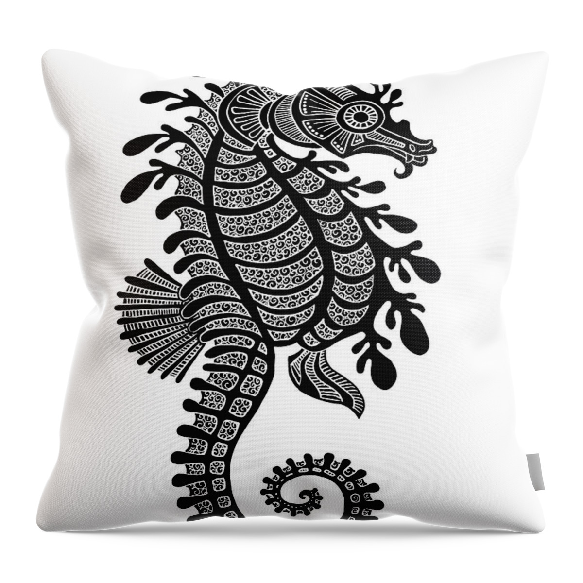 Seahorse Throw Pillow featuring the drawing Seahorse Ink 1 by Amy E Fraser