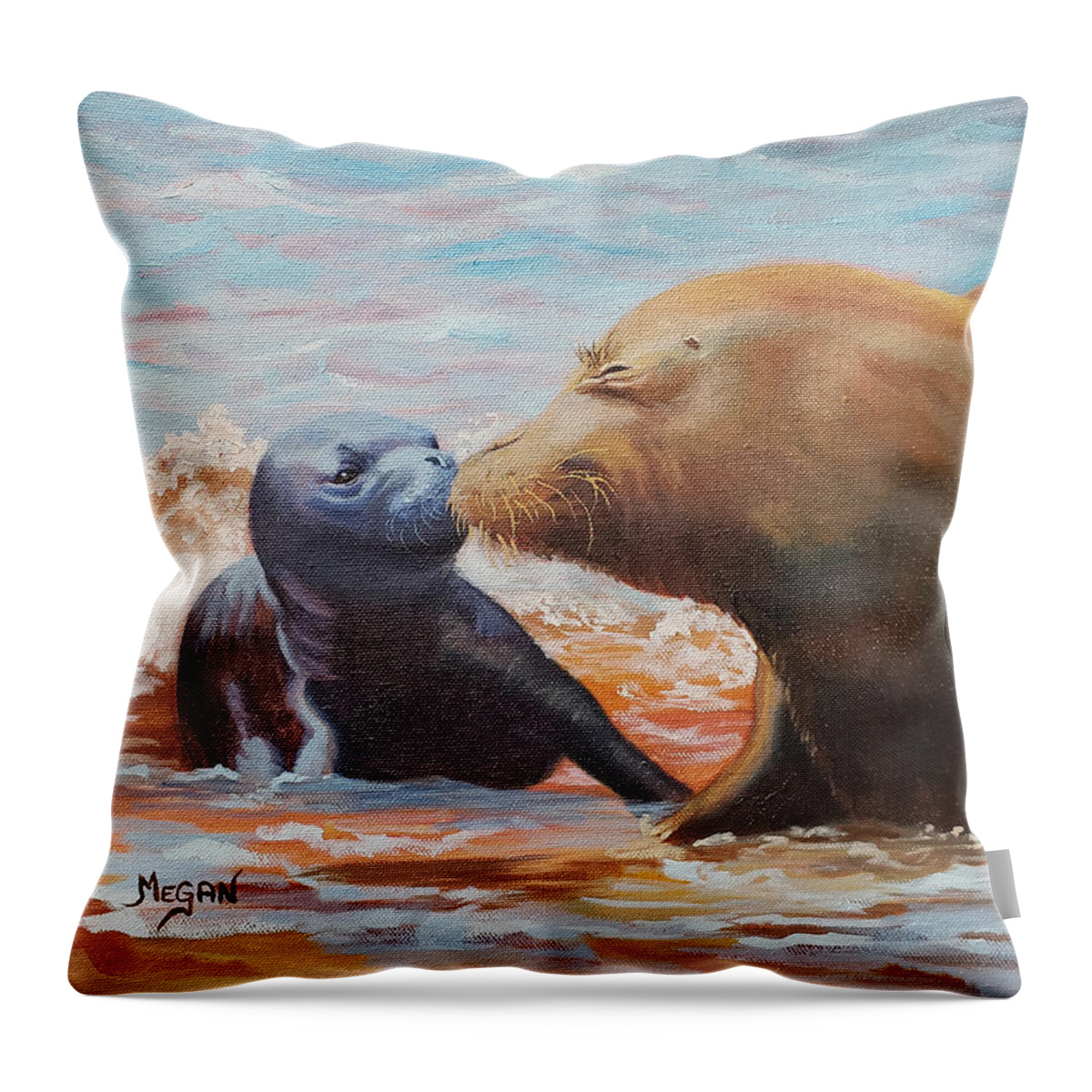 Monk Throw Pillow featuring the painting Sealed with a Kiss by Megan Collins