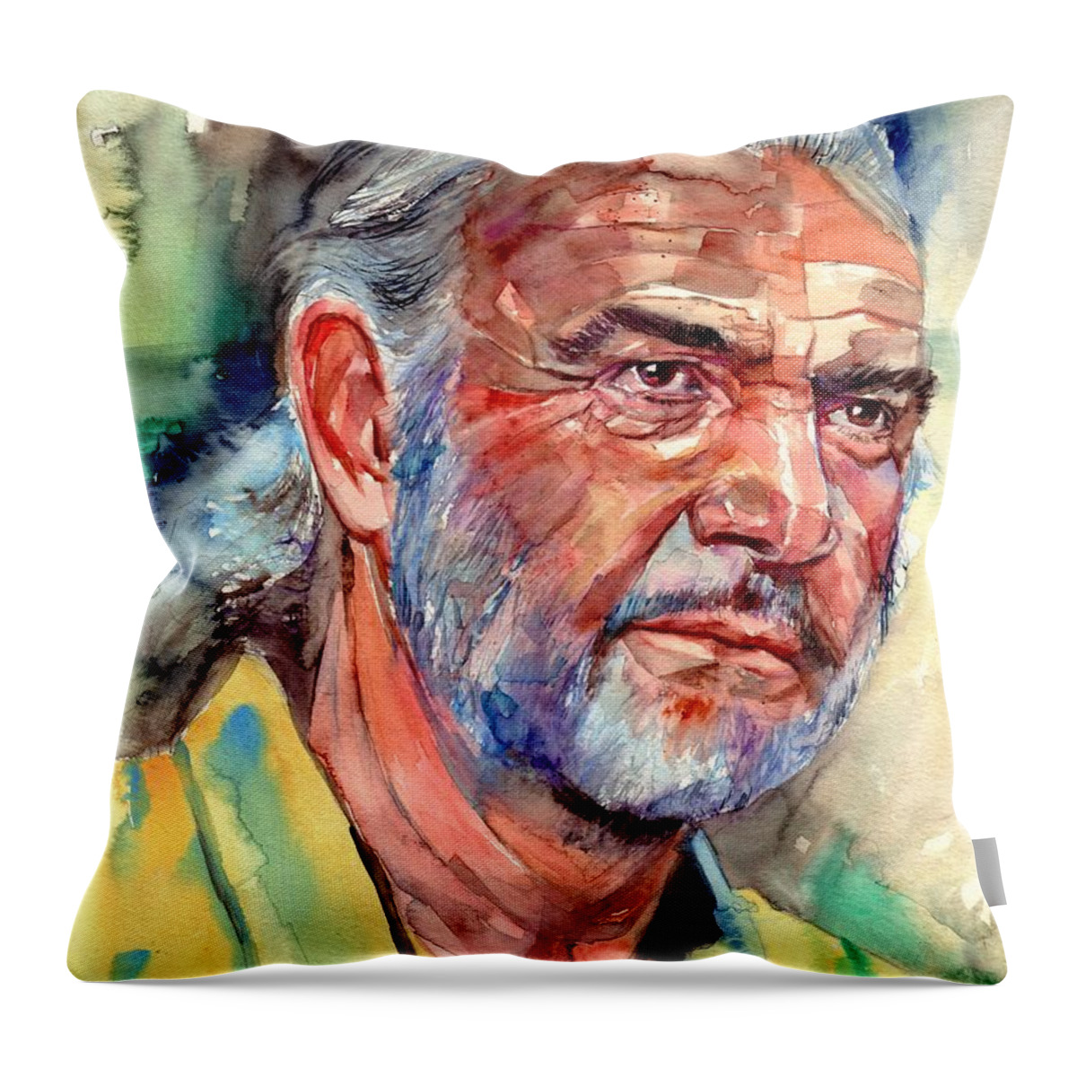 Sean Connery Throw Pillow featuring the painting Sean Connery Portrait by Suzann Sines