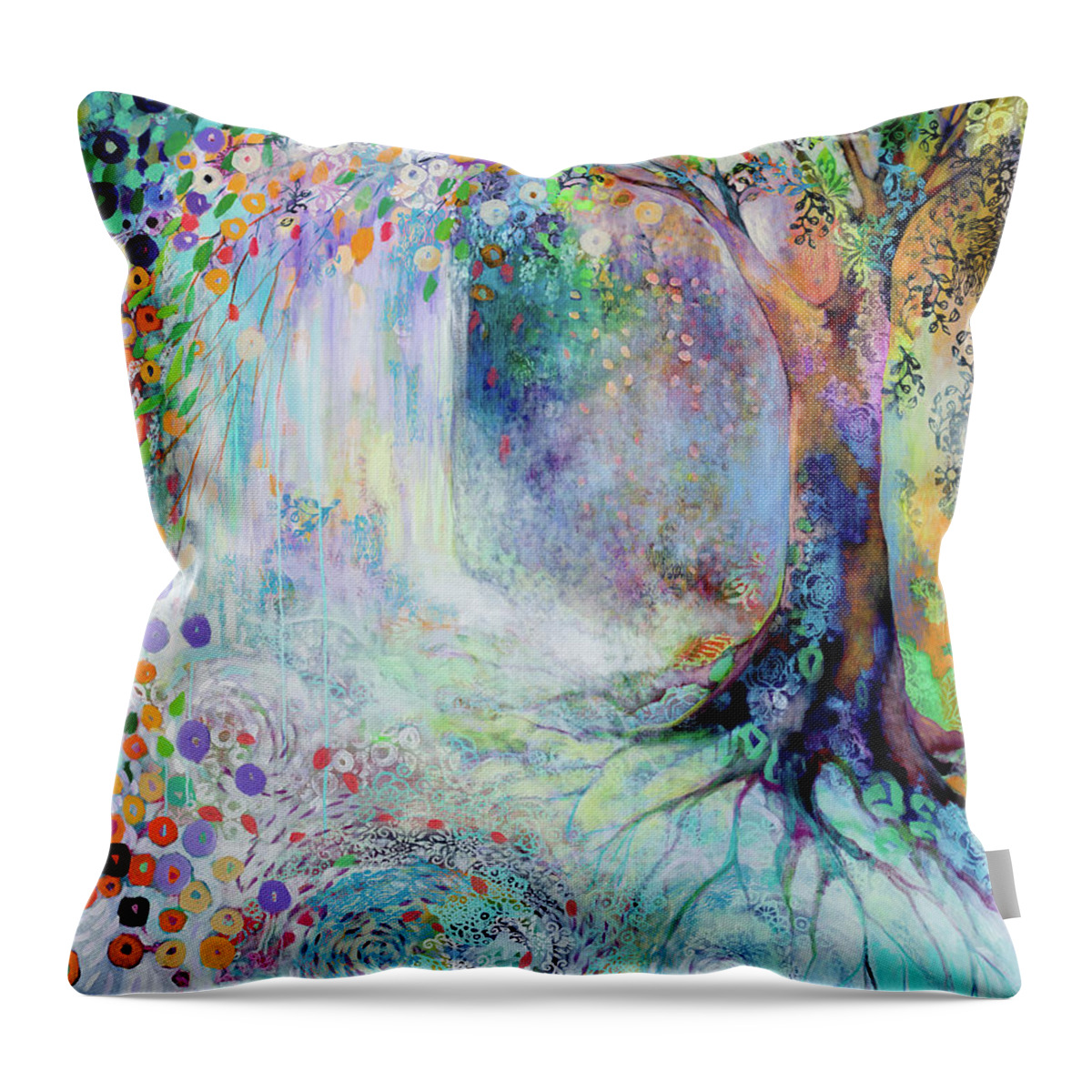 Waterfall Throw Pillow featuring the painting Searching for Forgotten Paths III by Jennifer Lommers