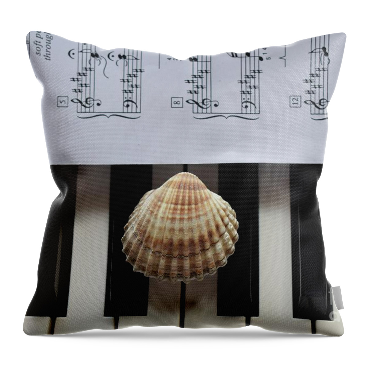 Music Throw Pillow featuring the photograph Seashell Dream On The Piano 2 by Leonida Arte