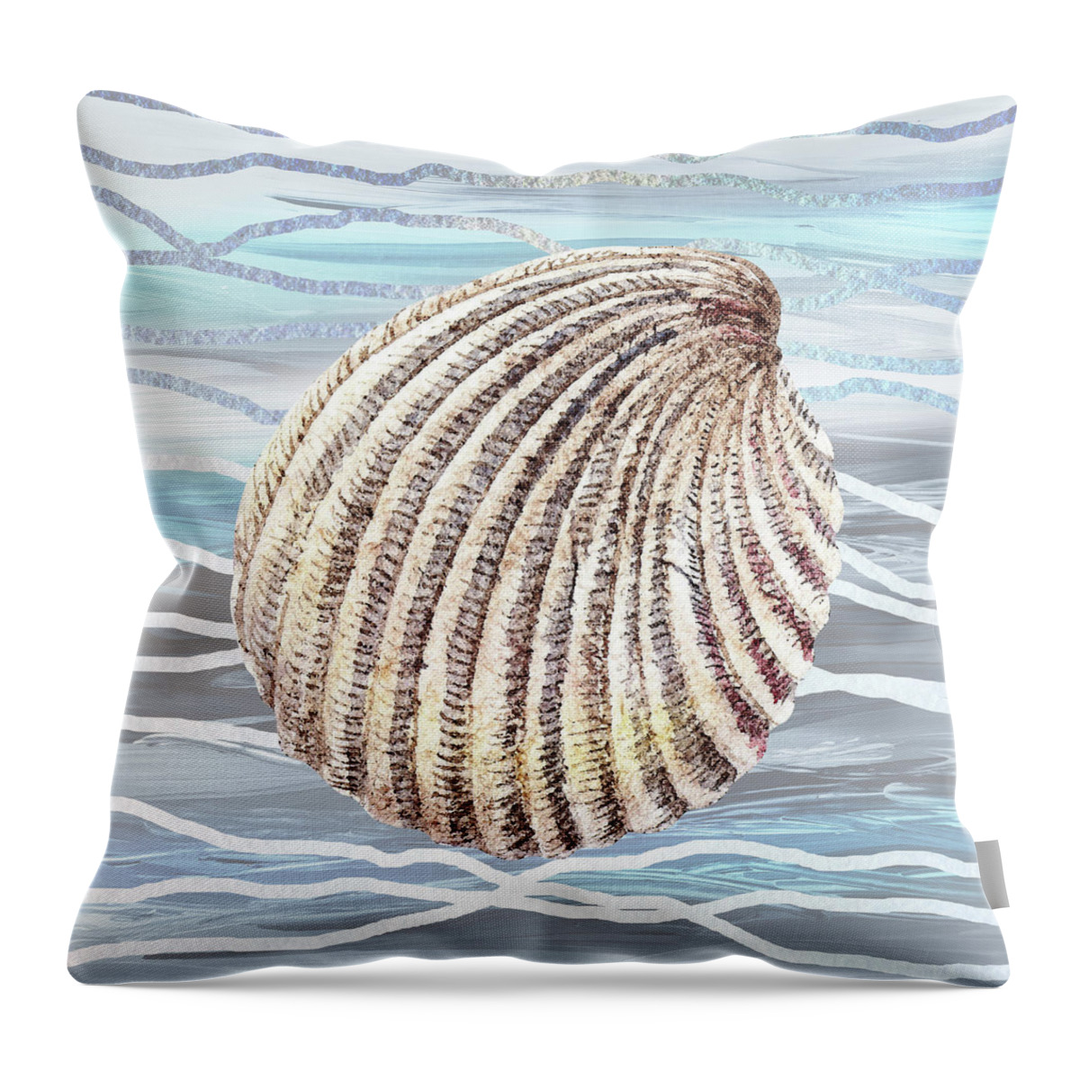 Shell Throw Pillow featuring the painting Seashell On Teal Blue Beach House Nautical Painting Decor II by Irina Sztukowski