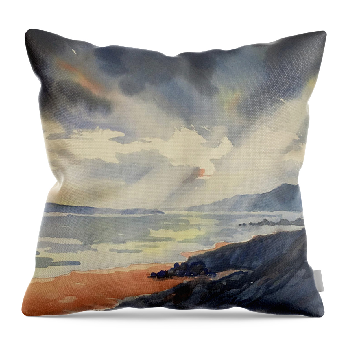 Watercolour Throw Pillow featuring the painting Sea,Storm and Sky by Glenn Marshall