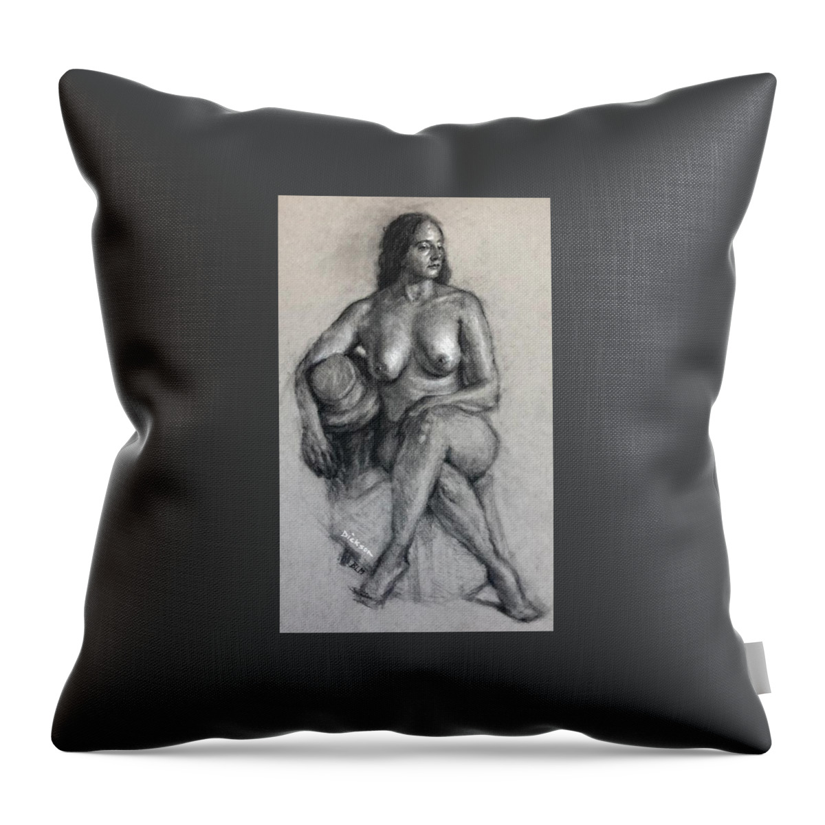  Throw Pillow featuring the painting Seated nude by Jeff Dickson