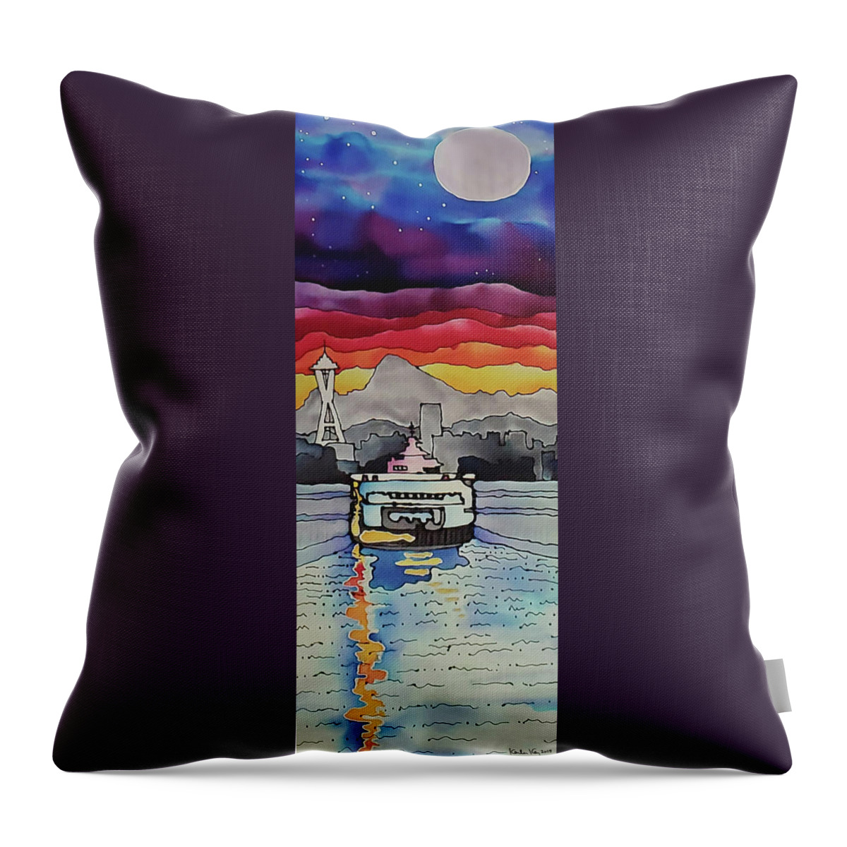 Seattle Ferry Throw Pillow featuring the tapestry - textile Seattle Ferry by Karla Kay Benjamin