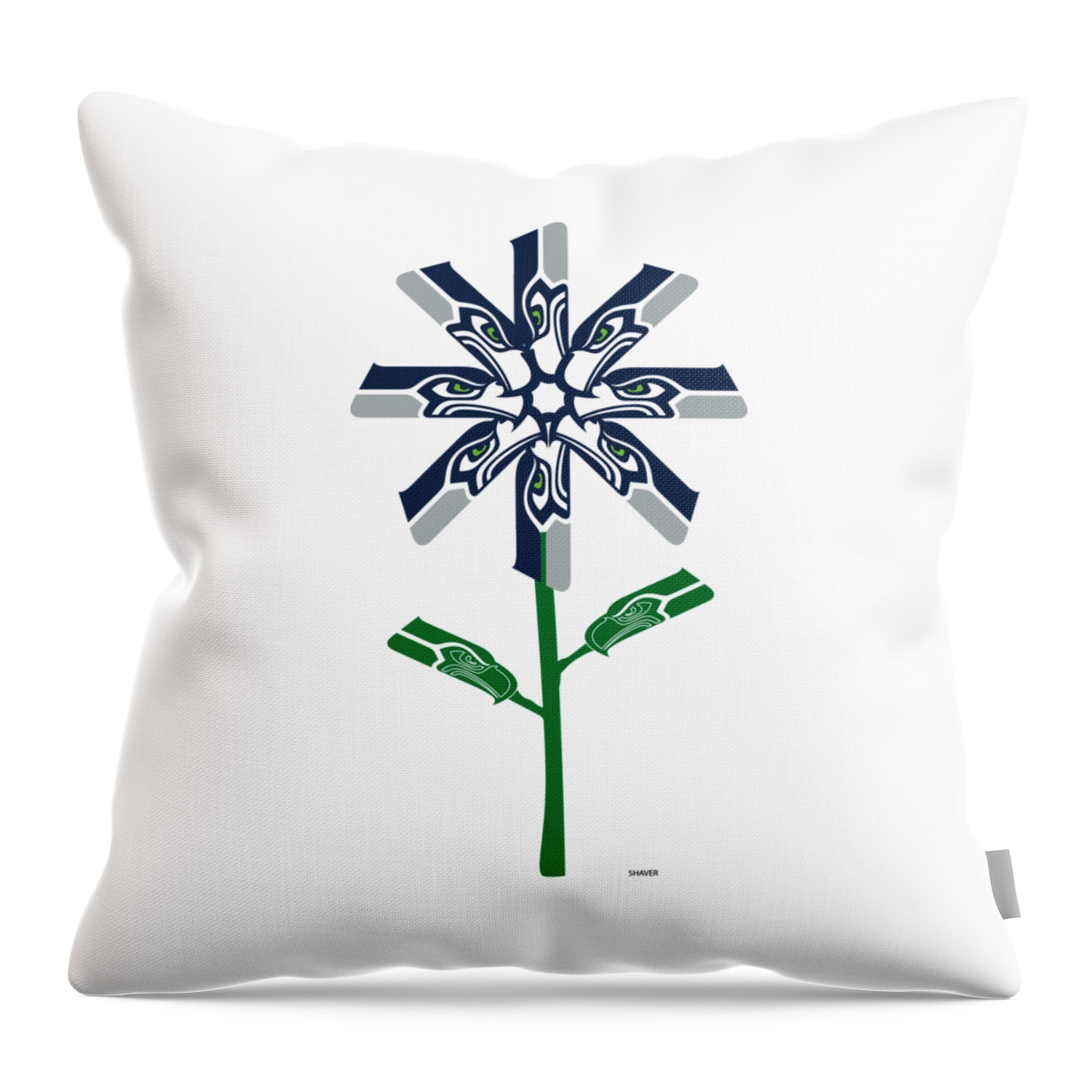 Nfl Throw Pillow featuring the digital art Seattle Seahawks - NFL Football Team Logo Flower Art by Steven Shaver