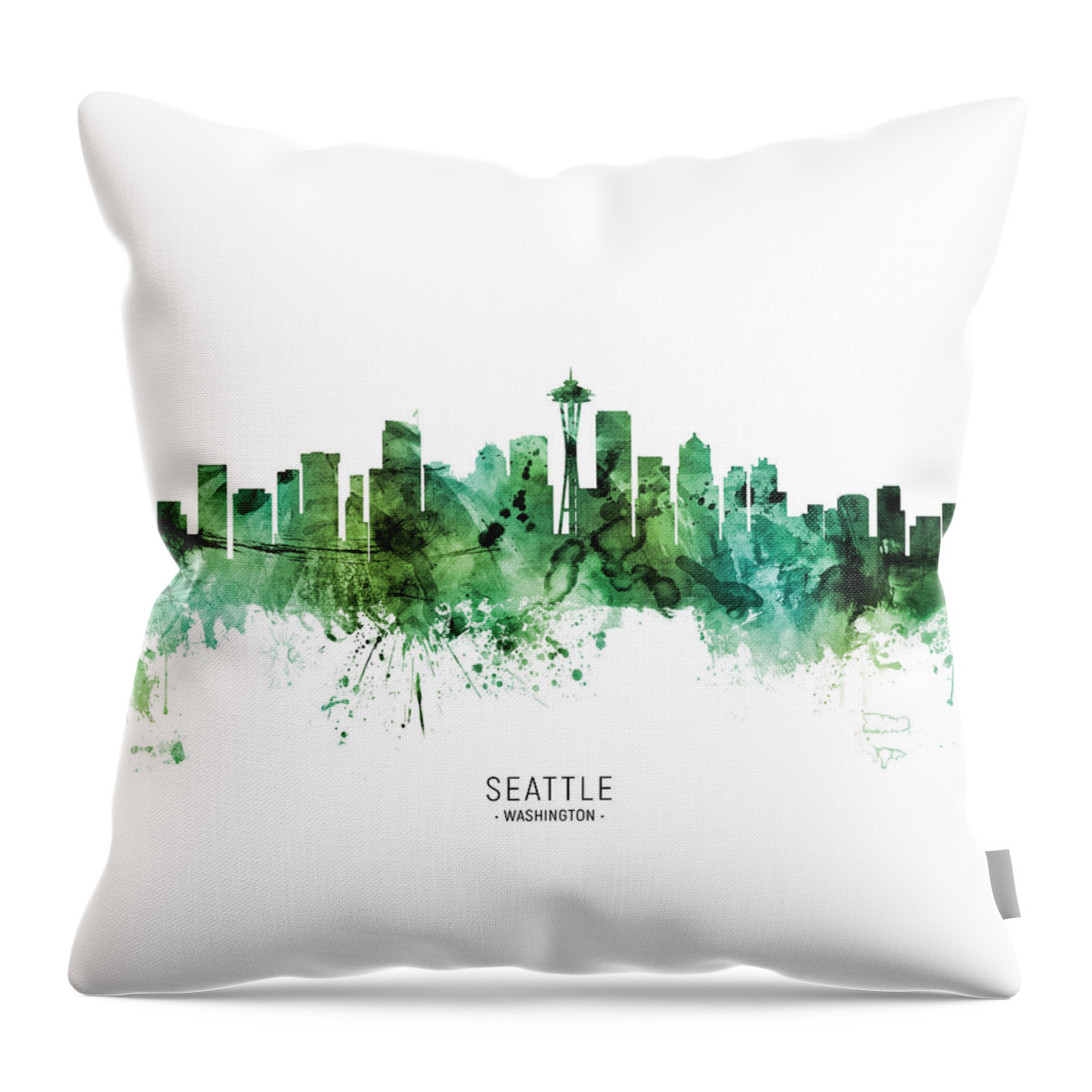 Seattle Throw Pillow featuring the digital art Seattle Washington Skyline #14 by Michael Tompsett