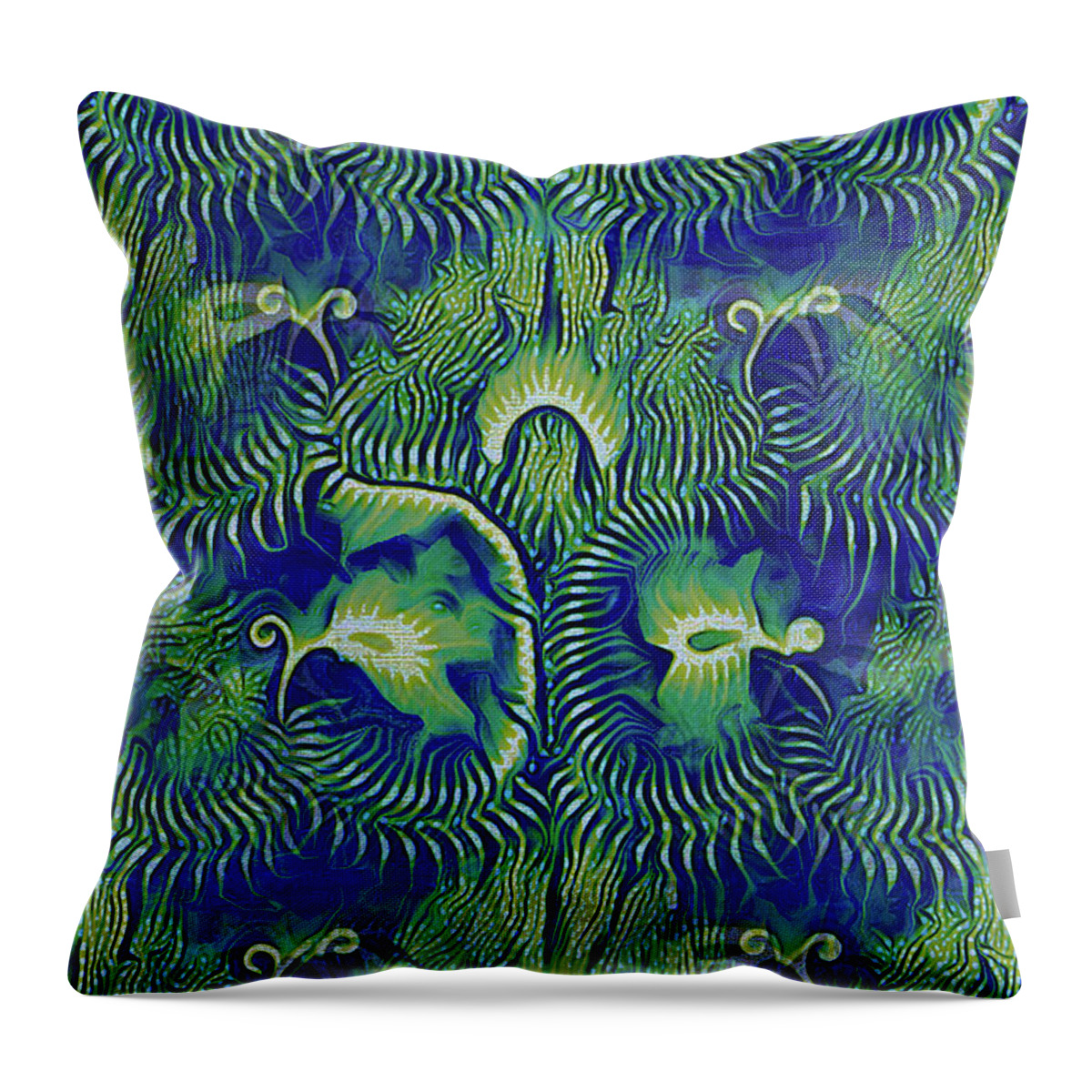 Modern Throw Pillow featuring the mixed media Seaweed Teal Modern Art Nouveau Pattern by Shelli Fitzpatrick