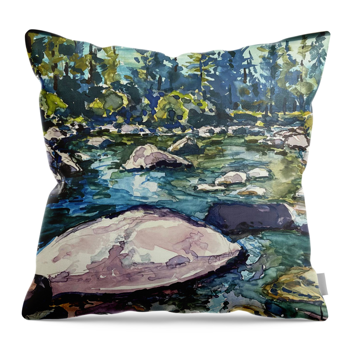 Yellowstone Park Throw Pillow featuring the painting Secret Spot in Yellowstone Park by Les Herman