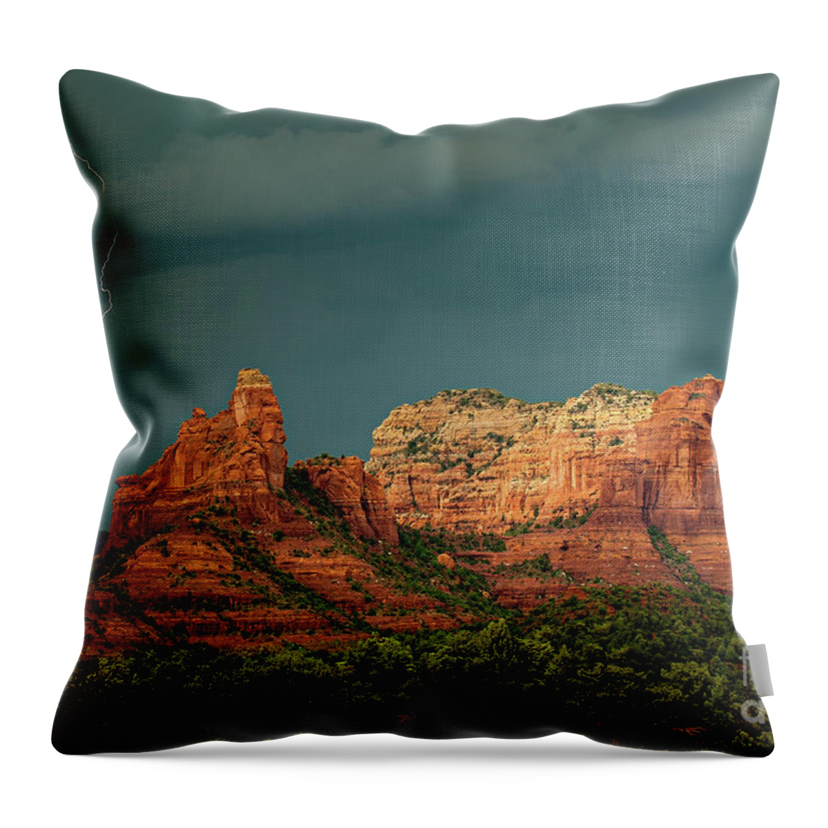 Ligntning Throw Pillow featuring the photograph Sedona Monsoon Sunlight 1111 by Kenneth Johnson