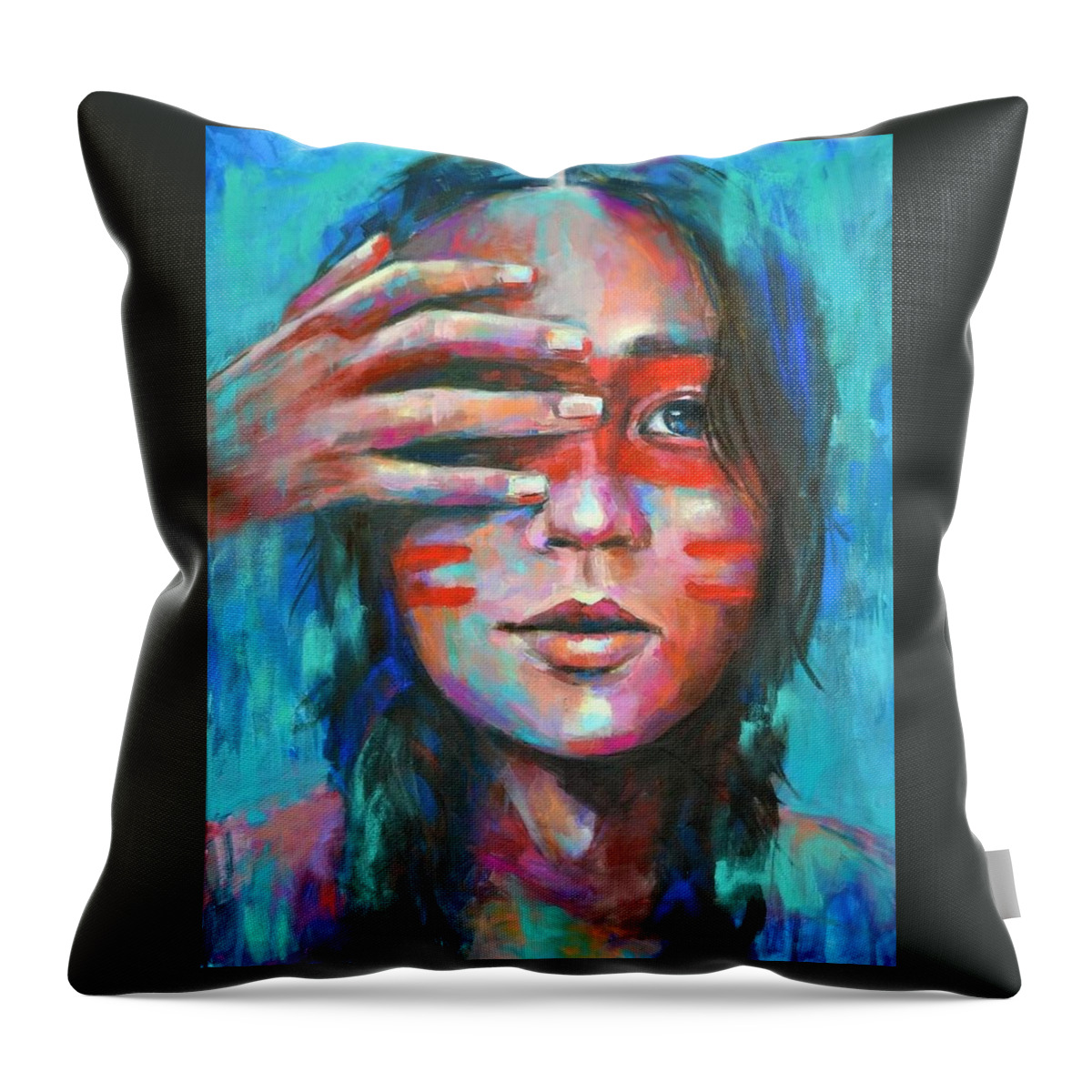  Throw Pillow featuring the painting See with One Eye, Hear with the other by Luzdy Rivera