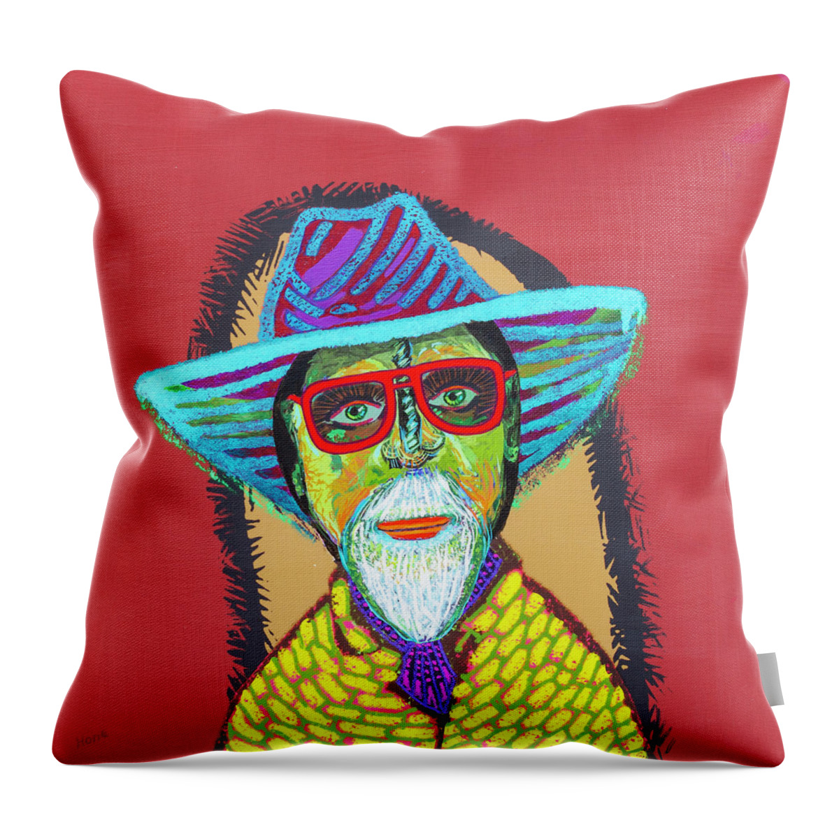 Visionary Visionaryart Art Painting 16x16 Self Selfportrait Portrait Bluehat Throw Pillow featuring the painting Self by Hone Williams