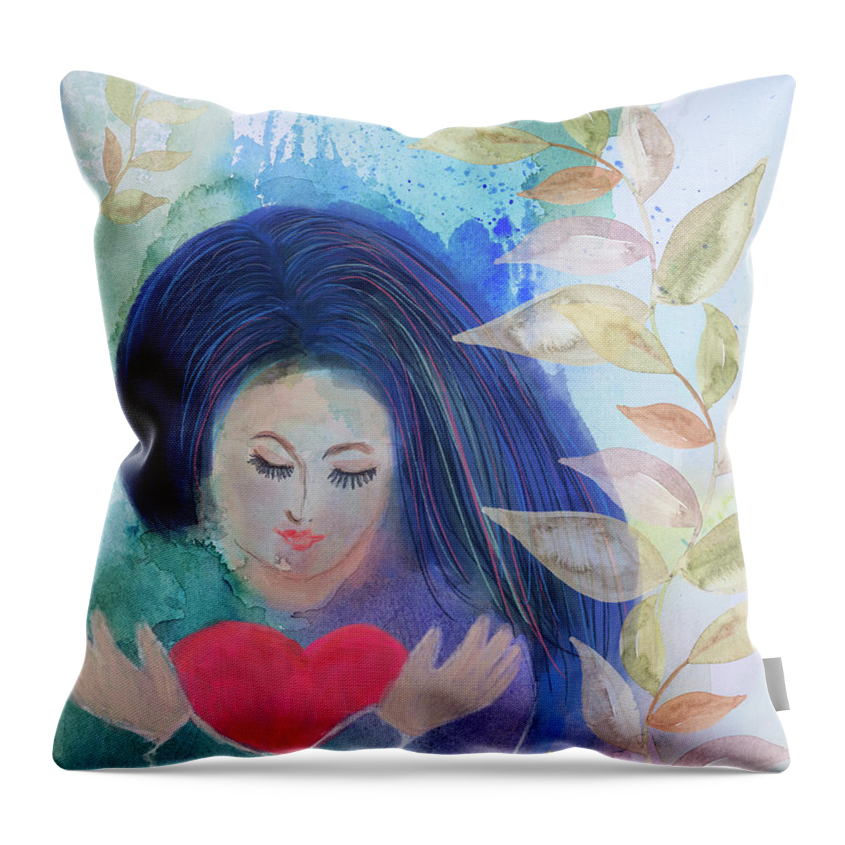 Love Throw Pillow featuring the mixed media Self Love, Self Hug by Stella Levi