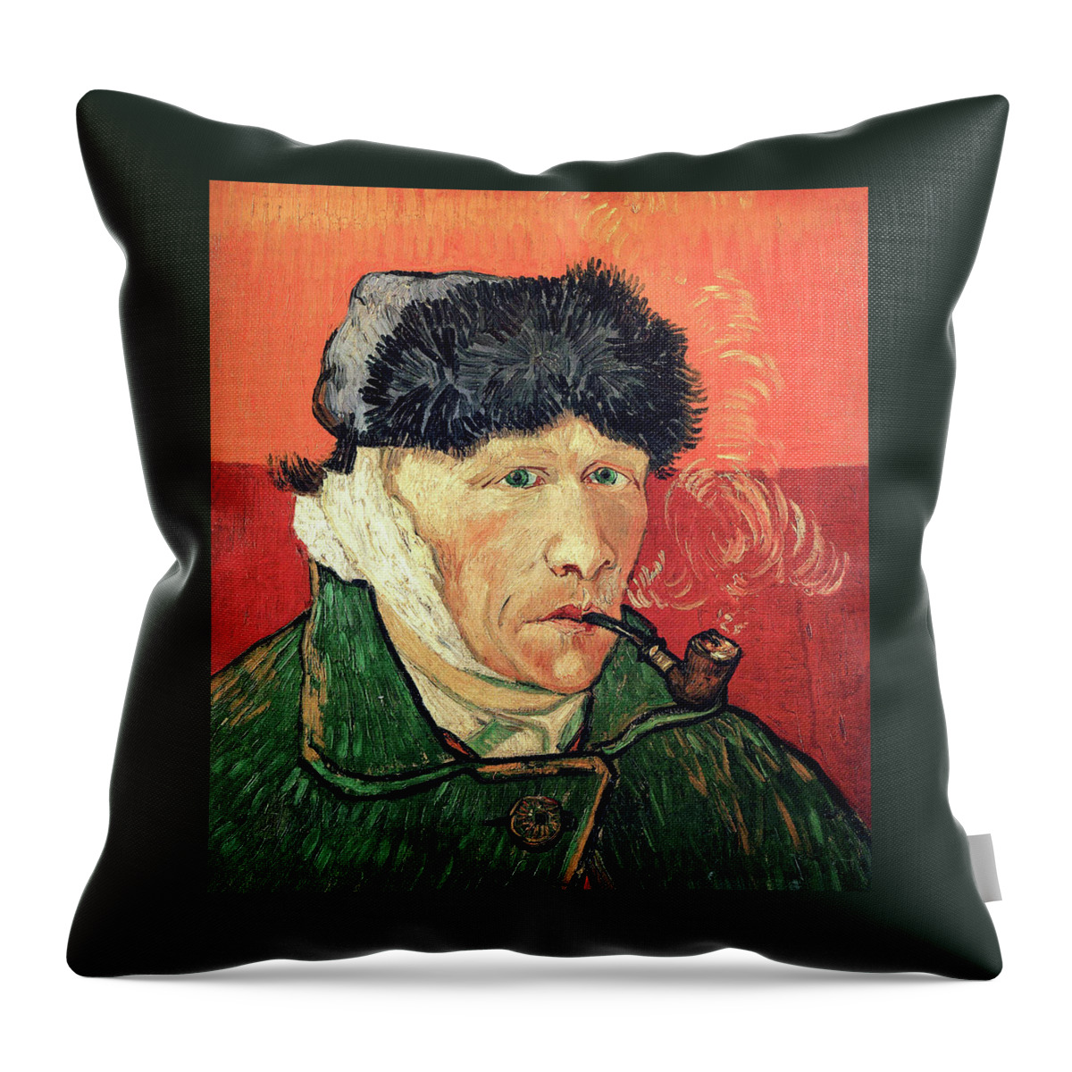 Self Portrait With A Bandaged Ear And Pipe Throw Pillow featuring the painting Self Portrait With a Bandaged Ear and Pipe by Vincent van Gogh 1889 by Vincent van Gogh