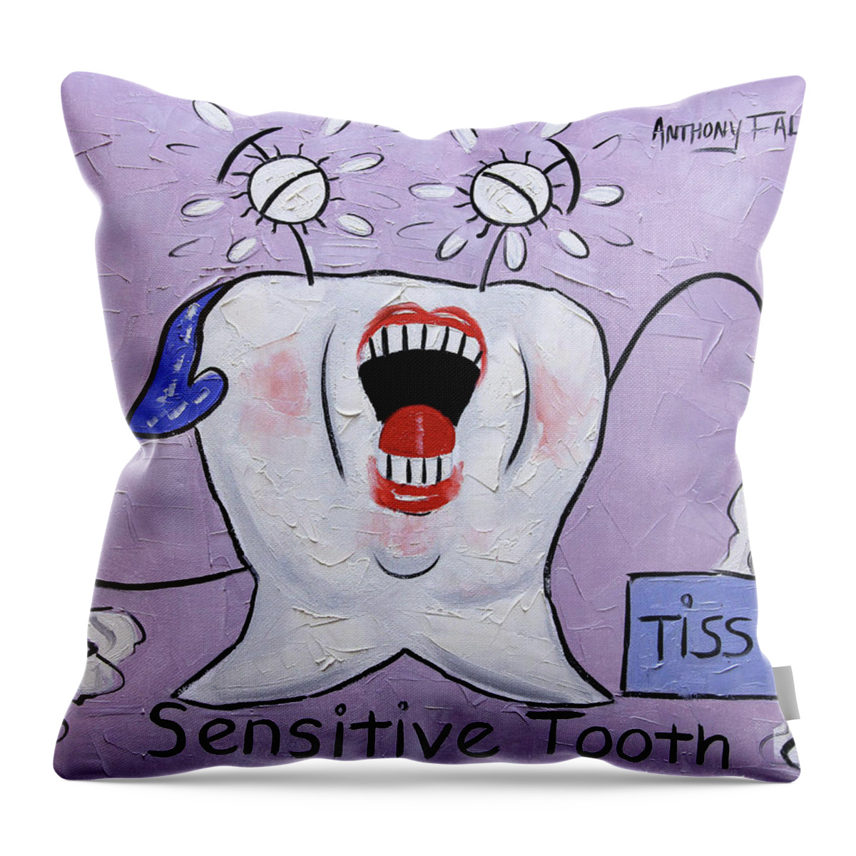Sensitive Tooth Throw Pillow featuring the painting Sensitive Tooth by Anthony Falbo