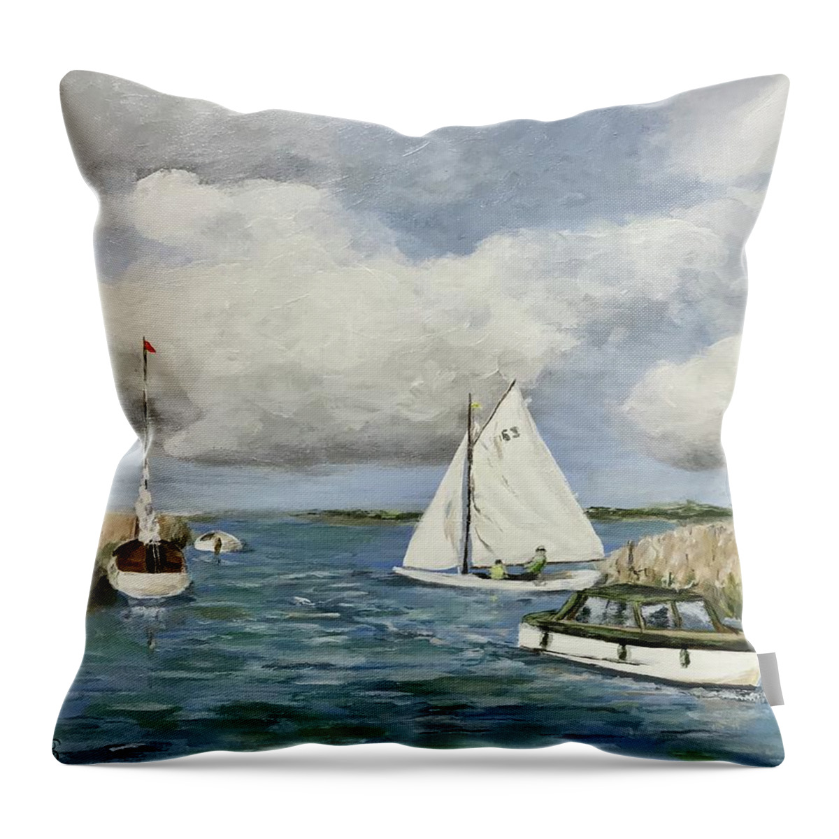 Sailing Throw Pillow featuring the painting September River by Deborah Smith