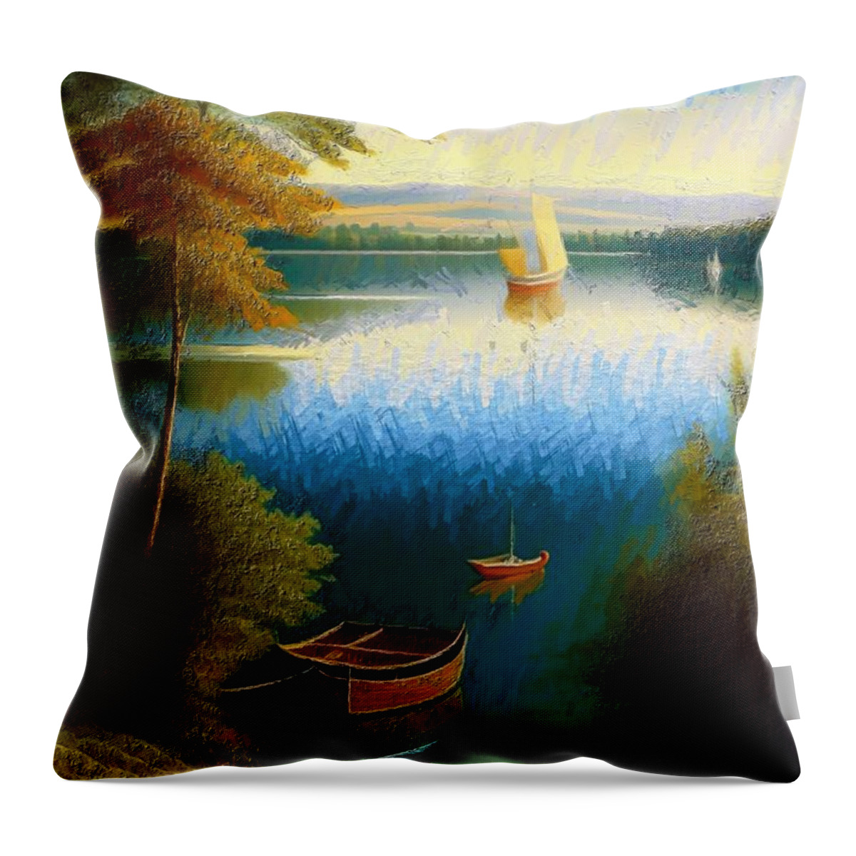 Nature Throw Pillow featuring the mixed media Seragul Lake - Trabzon by Anas Afash
