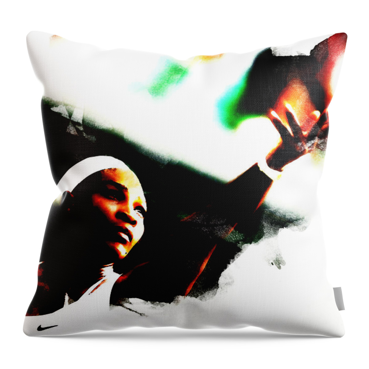 Serena Williams Throw Pillow featuring the mixed media Serena Williams Focus and Passion by Brian Reaves