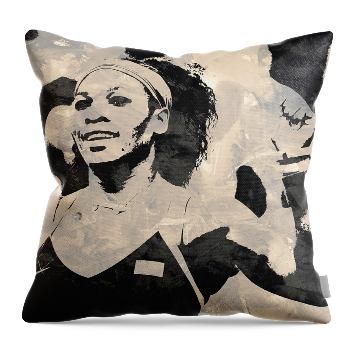 Serena Williams Throw Pillow featuring the mixed media Serena Williams Paint Splatter 5f by Brian Reaves