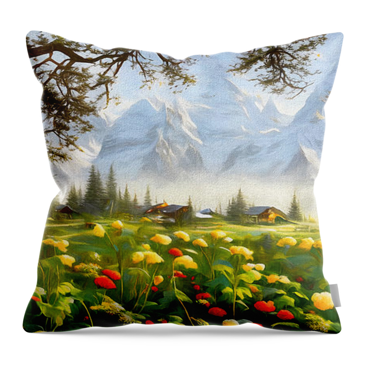Cabins And Cottages Throw Pillow featuring the digital art Serenity by Pennie McCracken