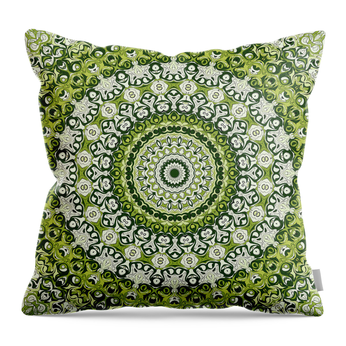 Serpentine Throw Pillow featuring the digital art Serpentine Green Mandala Kaleidoscope Medallion Flower by Mercury McCutcheon