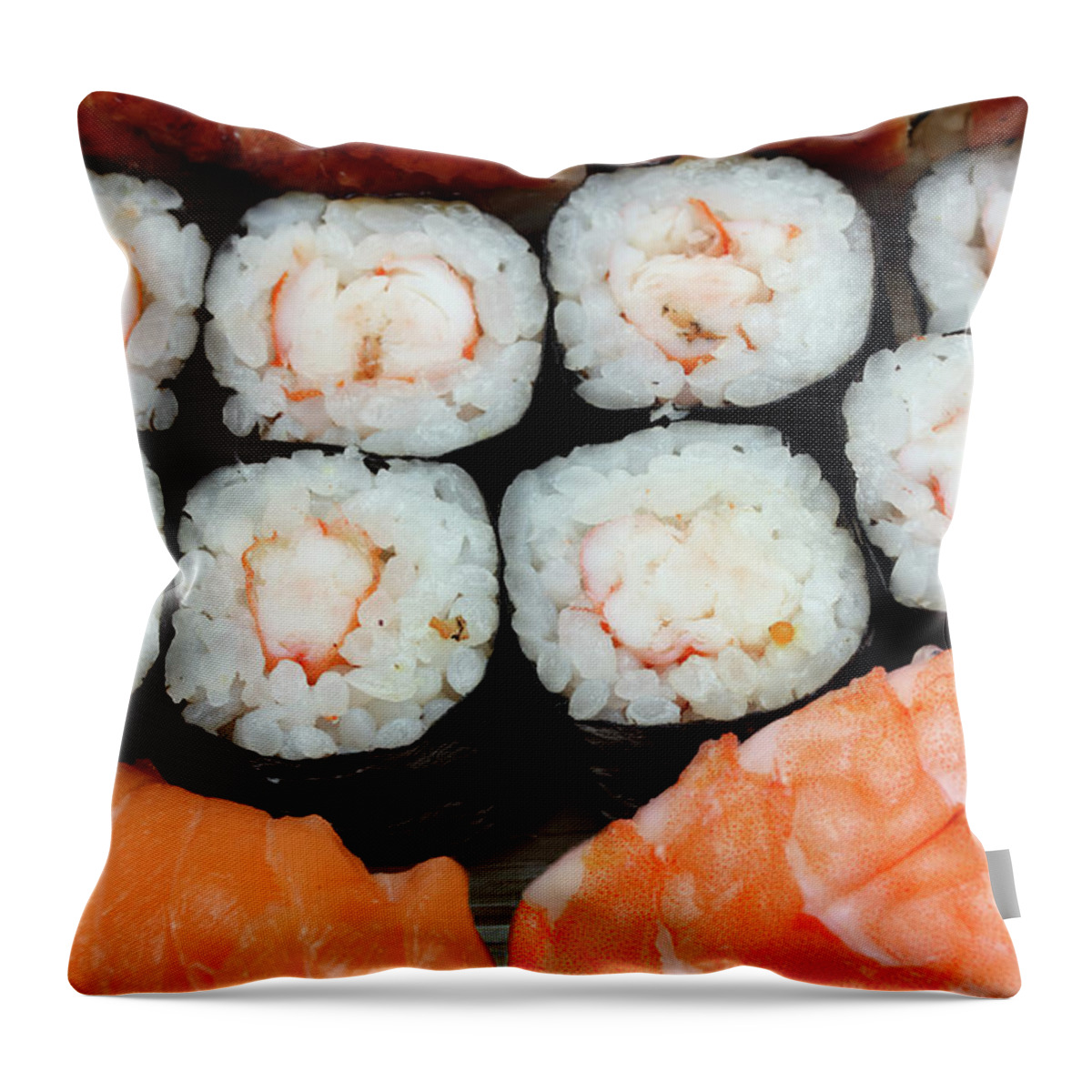 Roll Throw Pillow featuring the photograph Set Of Rolls And Sushi by Mikhail Kokhanchikov