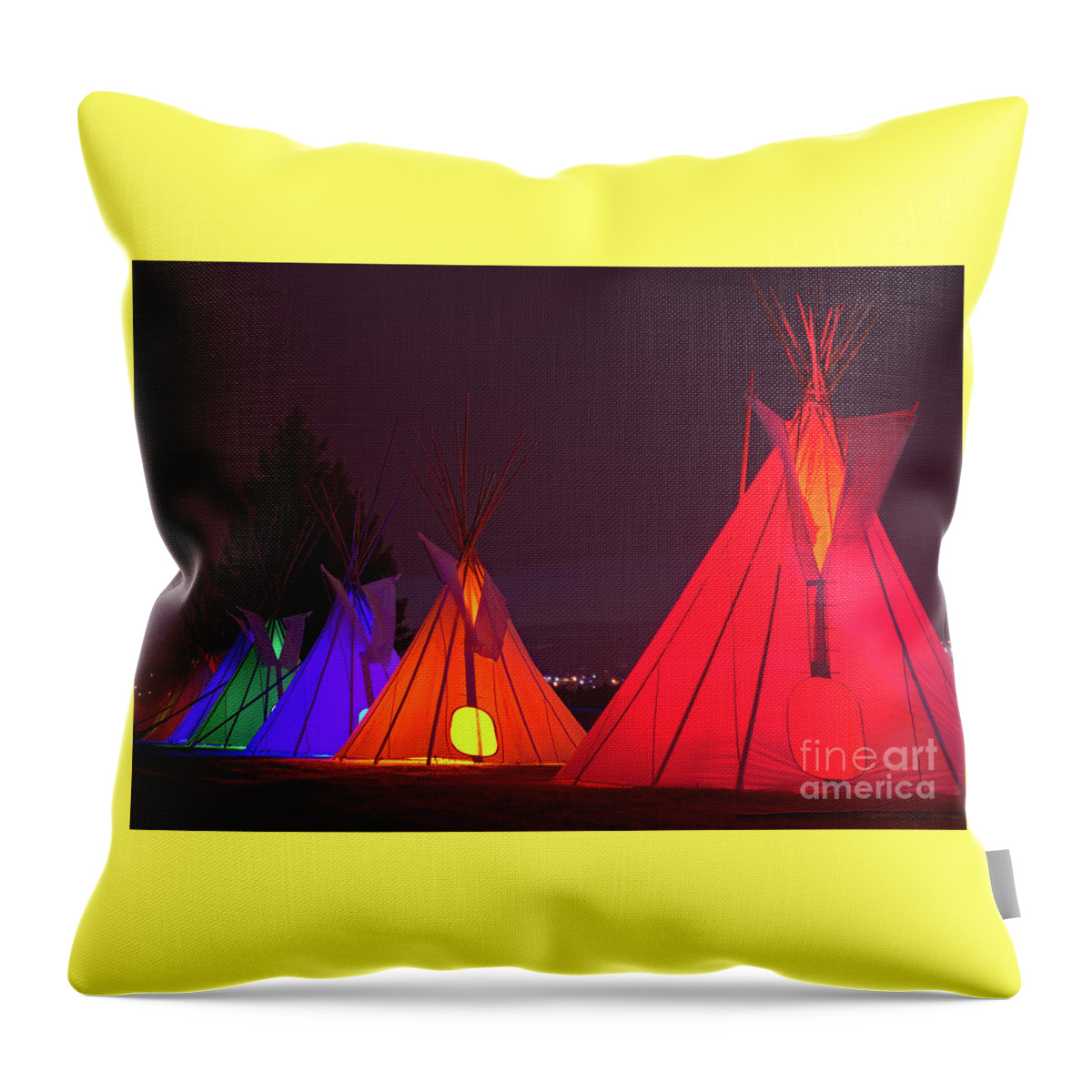 Night Throw Pillow featuring the photograph Seven Tribute Teepees by Kae Cheatham