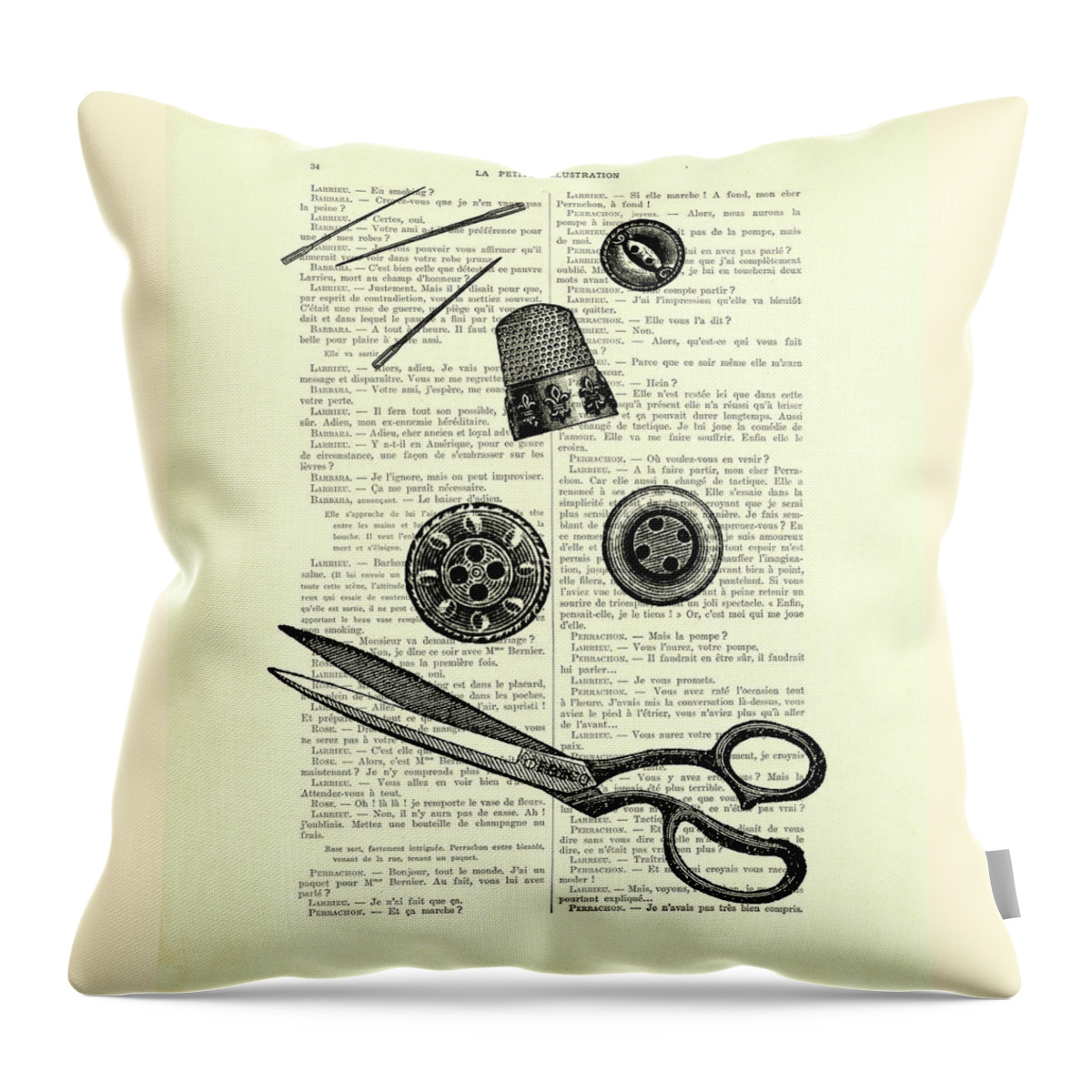Sewing Throw Pillow featuring the digital art Sewing Tools by Madame Memento