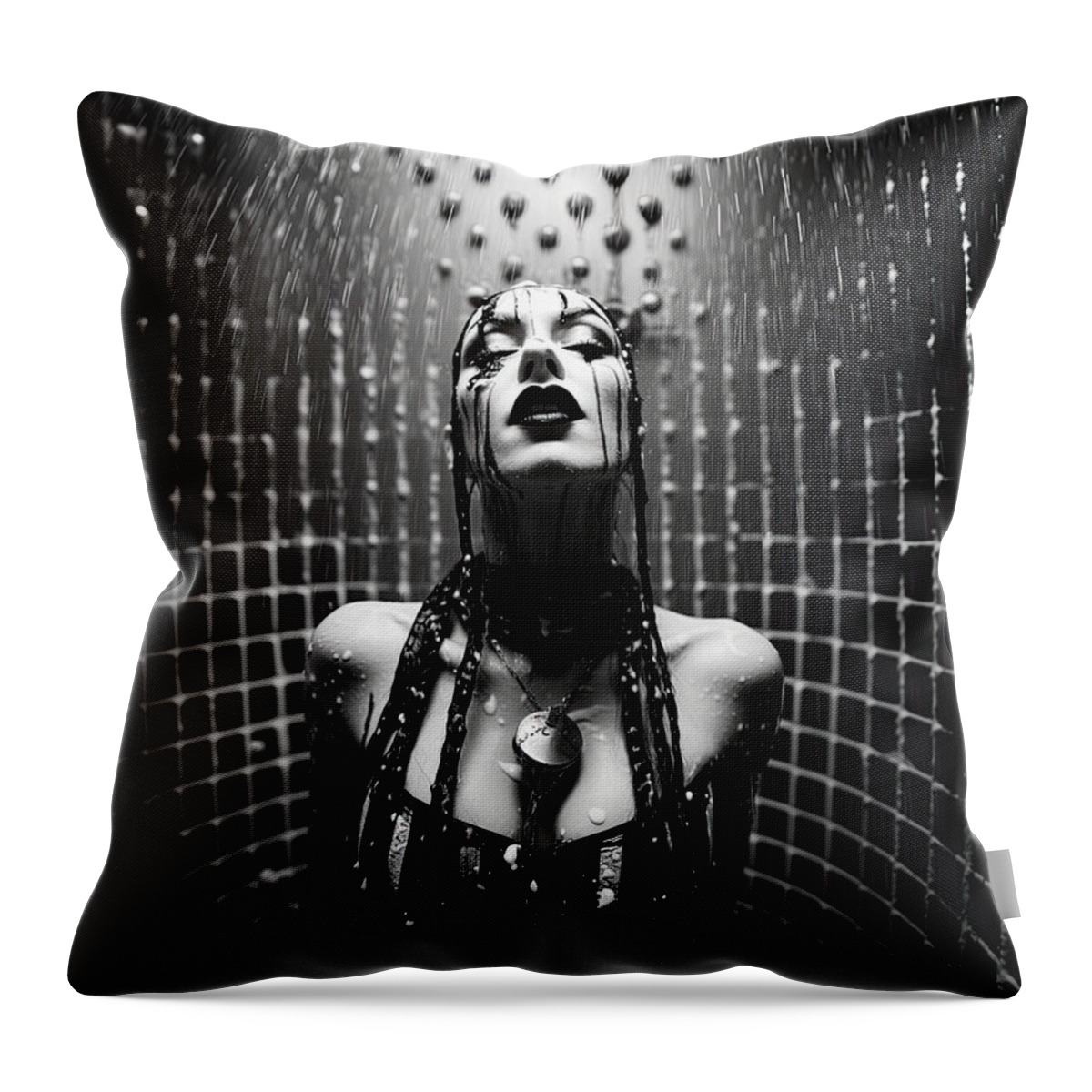 Woman Throw Pillow featuring the photograph Sexy Girl in the Shower No.2 by My Head Cinema