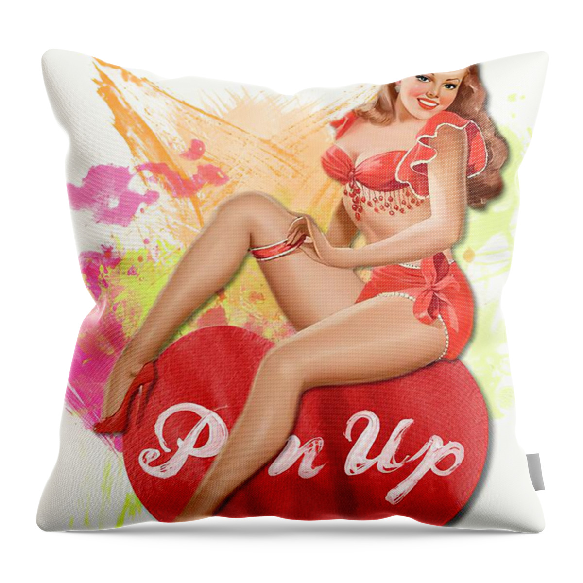 Sexy Girl Throw Pillow featuring the drawing Sexy Girl Valentine Pin Up by Peter Driben