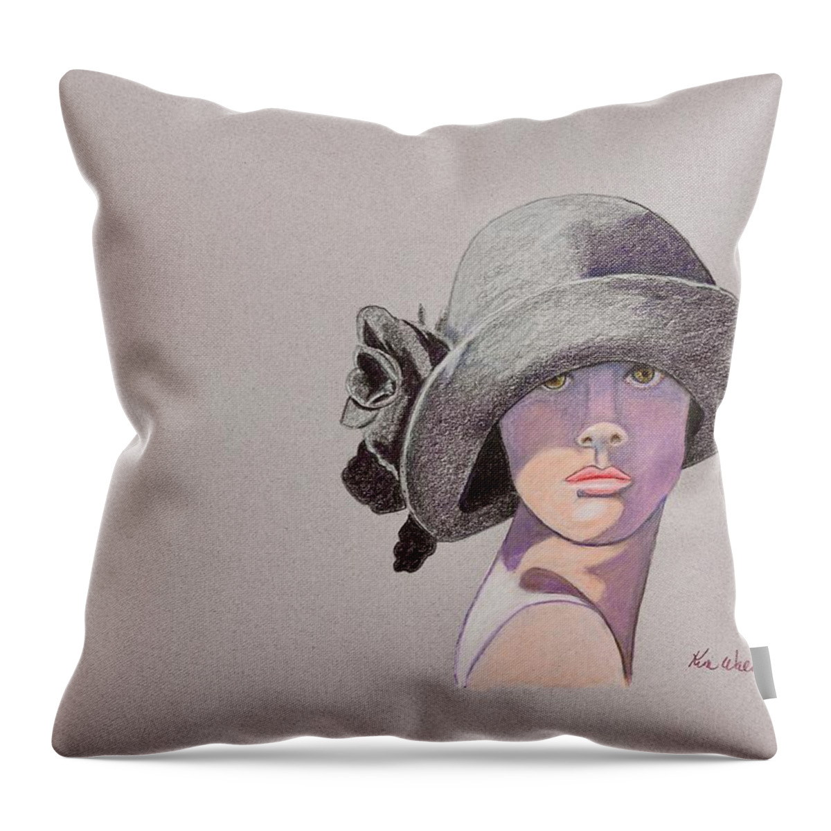Gray Throw Pillow featuring the drawing AllAboutTheHat2 Drawing by Kimberly Walker